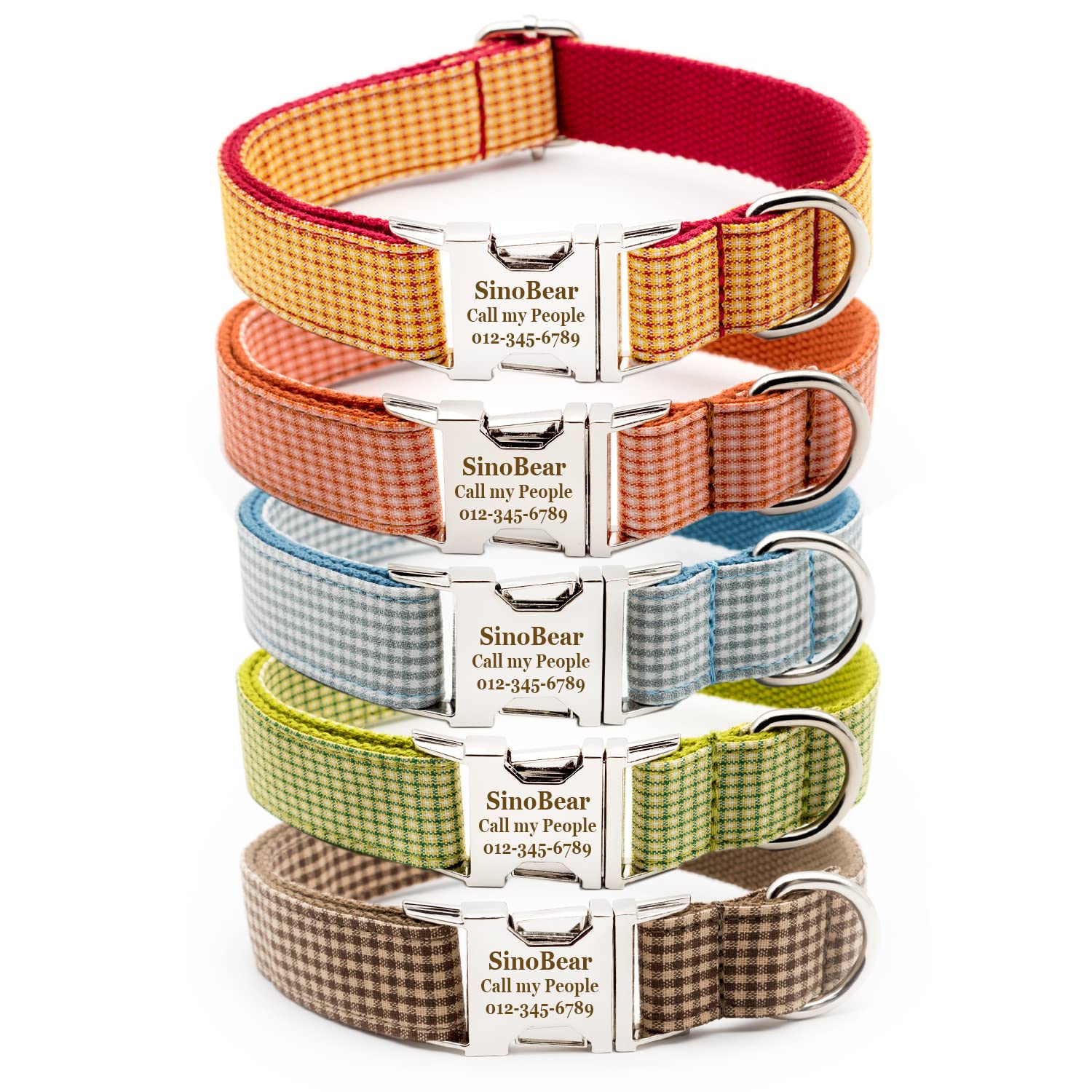 Personalized Dog Collar, Classic Custom Engraved Collar with Customized Text for Large Medium Small Dogs (Gingham Style)
