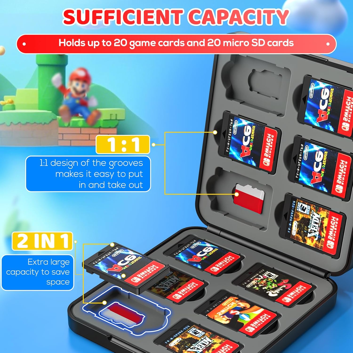 Switch Game Case for Nintendo Switch - Portable Cartridge with 12 Game & 12 Micro SD Card Slots, Switch Card Case- Hard Shell, Soft Silicone Lining, Magnetic Closure - Image 3