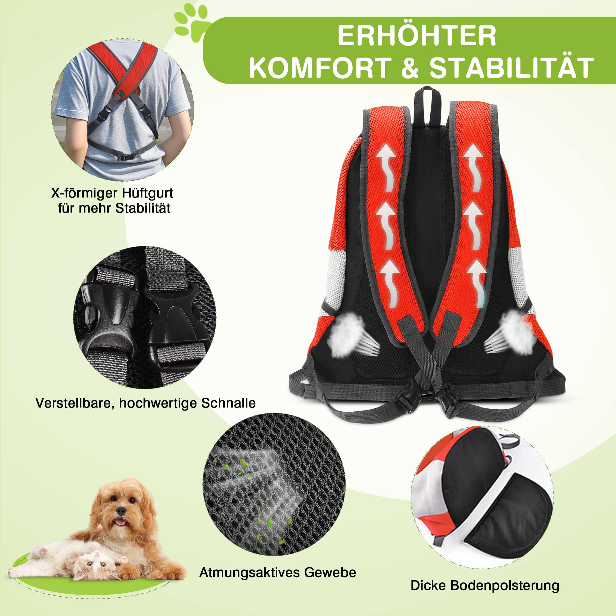 ALLSOPETS Hunderucksack, Tragbarer Haustierträger für Kleine Hunde und Katzen, Fahrrad- und Motorrad-Träger für Wandern, Camping und Outdoor (Bernsteinorange, L)