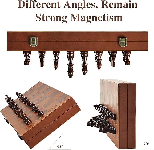 Miniatura 4 de Juego de ajedrez magnético para adultos y niños, tablero de ajedrez de cuero de 15.4 pulgadas con pieza de ajedrez hecha a mano que incluye 2 reinas