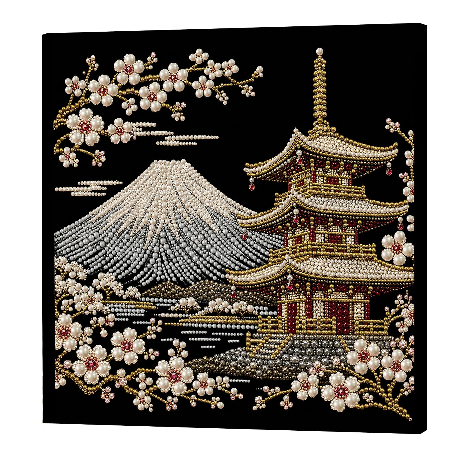 Mount Fuji DIY Pearl Painting Kit for Adults/Beginners Gift Home Wall Decor Pearl Gem Paintings Picture Arts Craft with Frame 30x30cm