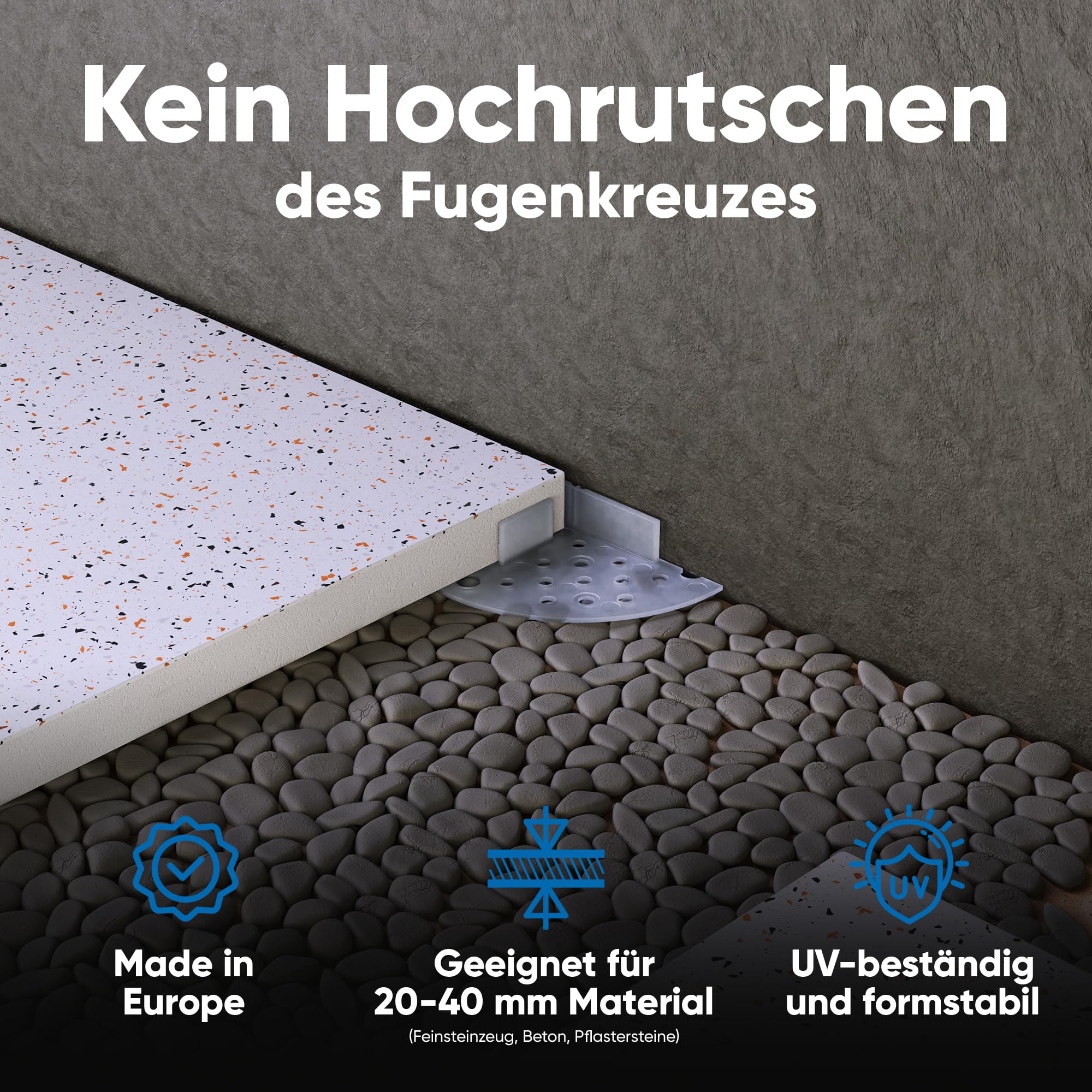 Stelzlager Fugenkreuz mit Spitze für Terrassenplatten zur Verlegung auf Kies, Splitt, Sand & Gras » Fugenbreite: 4 mm Stelzlager Fugenkreuz mit Spitze für Terrassenplatten zur Verlegung auf Kies, Splitt, Sand & Gras » Fugenbreite: 4 mm
