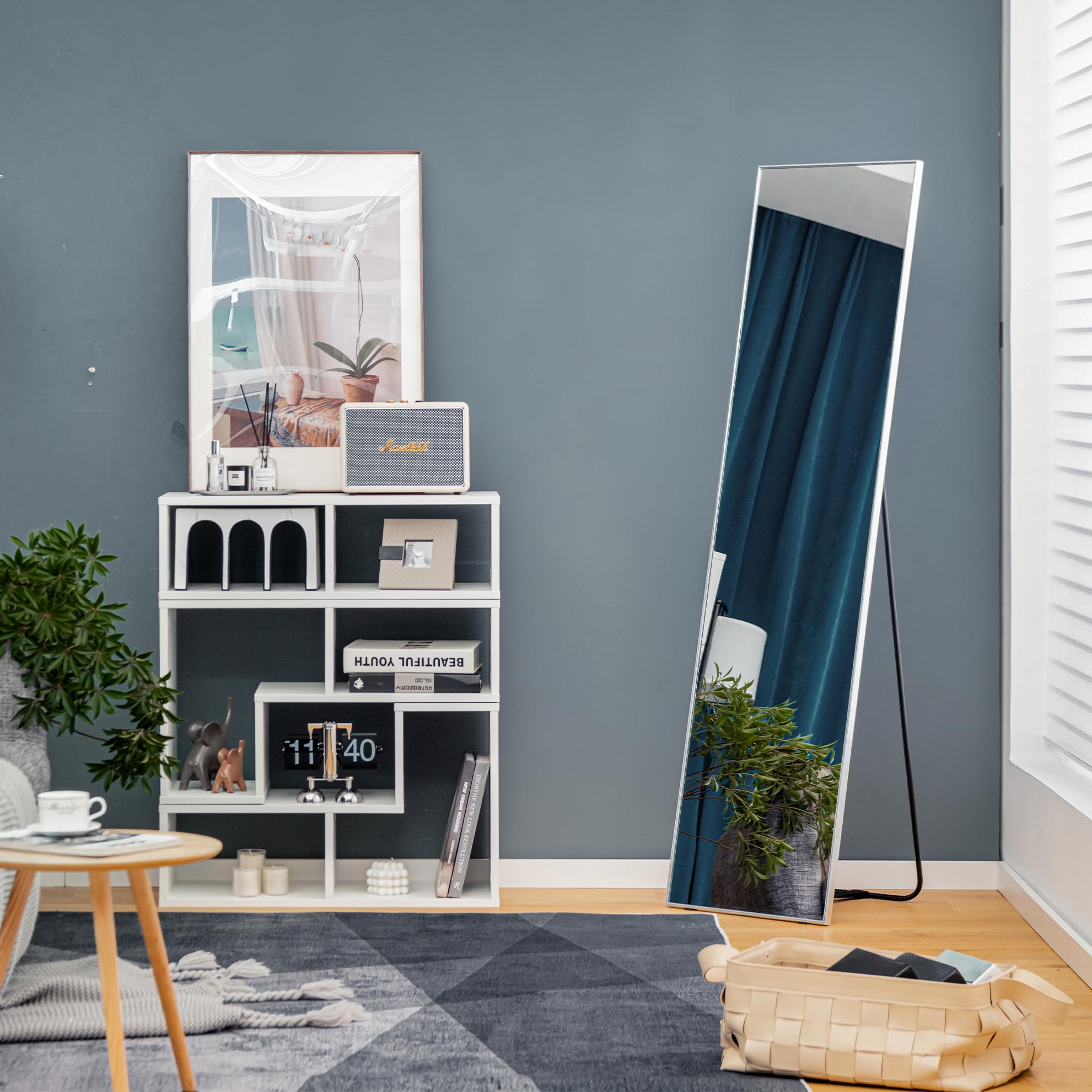 HOMASIS Specchio a corpo intero, specchio rettangolare con vetro infrangibile e telaio in lega di alluminio, specchio da parete o supporto per camera da letto, soggiorno, ingresso, 160 x 40 cm,