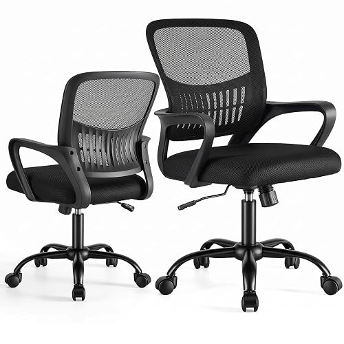 DUMOS Office Chair, Ergonomic Mesh Home Desk Chair, Lumbar Support | Ergonomic Mid Back, Height Adjustable Fixed Armrest, Rocking Mode 360 Swivel Meeting Room, Black - Black - 18.5 in D x 20.08 in W x 41.5 in H