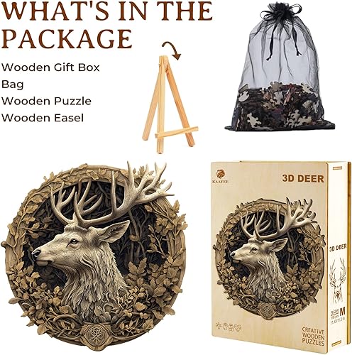 Miniatura 9 de Rompecabezas de madera para adultos, rompecabezas de madera con efecto de visión 3D, diseño de ciervo, forma única, rompecabezas de madera avanzado