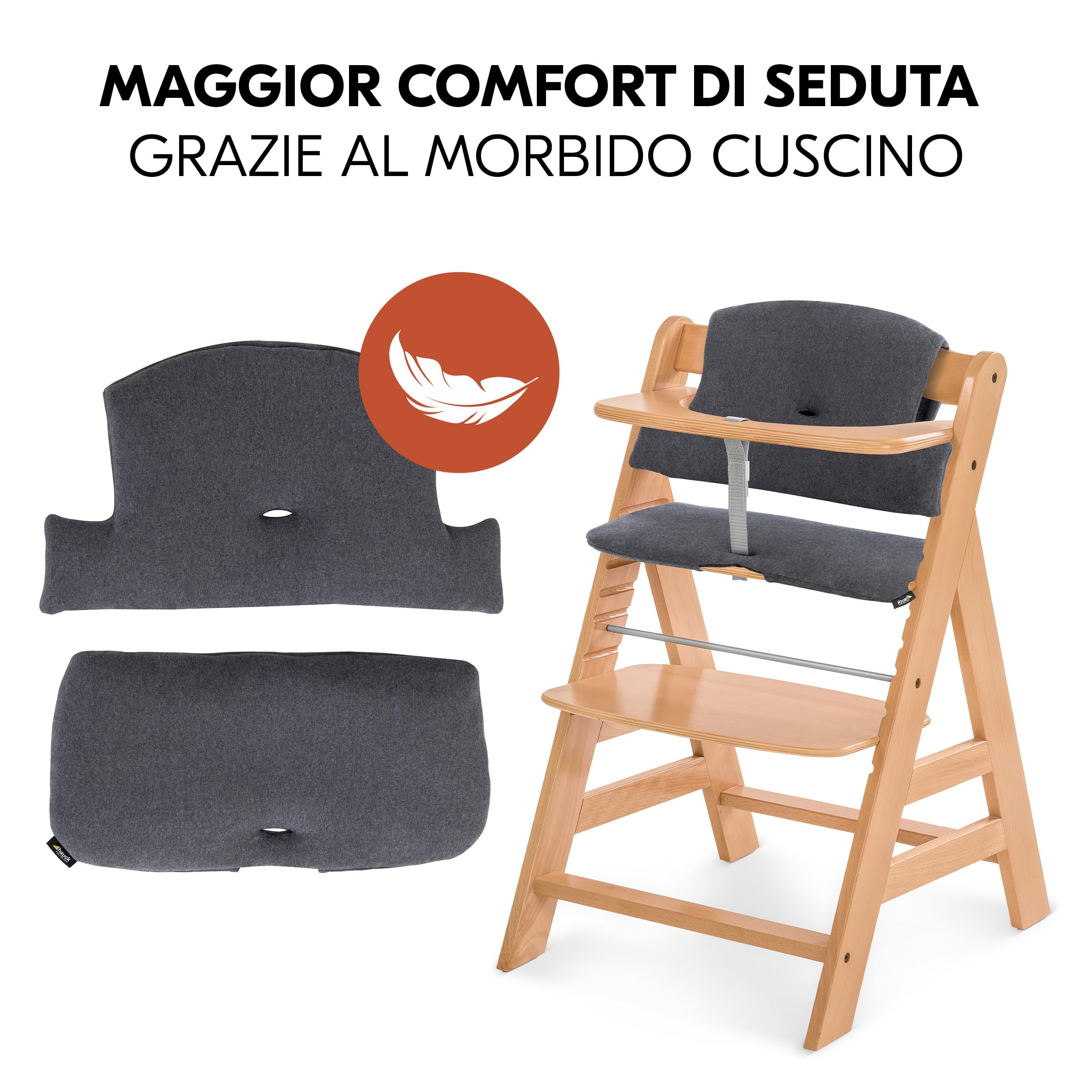 hauck Seggiolone Pappa Evolutivo Alpha Plus Newborn Set Premium, dalla Nascita, con Sdraietta Neonati 2in1 Regolabile e Dondolo, Cintura a 5 Punti e Cuscino in Cotone (Bouncer Light Grey, Naturale)