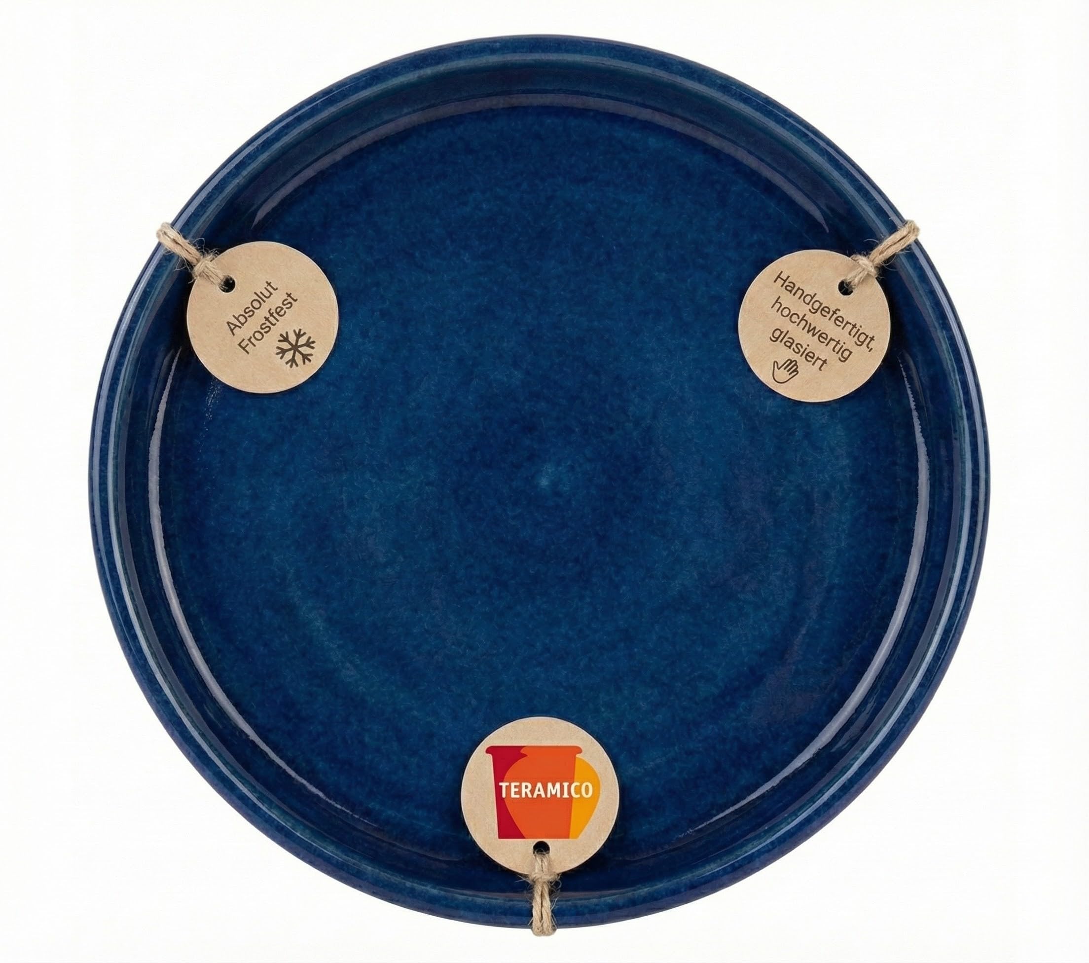 teramico Abreuvoir pour Oiseaux/Assiettes/Soucoupe pour Pots de Fleurs en grès émaillé en grès Bleu, Blanc, Anthracite, 24 cm à 42 cm, résistant au Gel (40 cm, Bleu Roi)