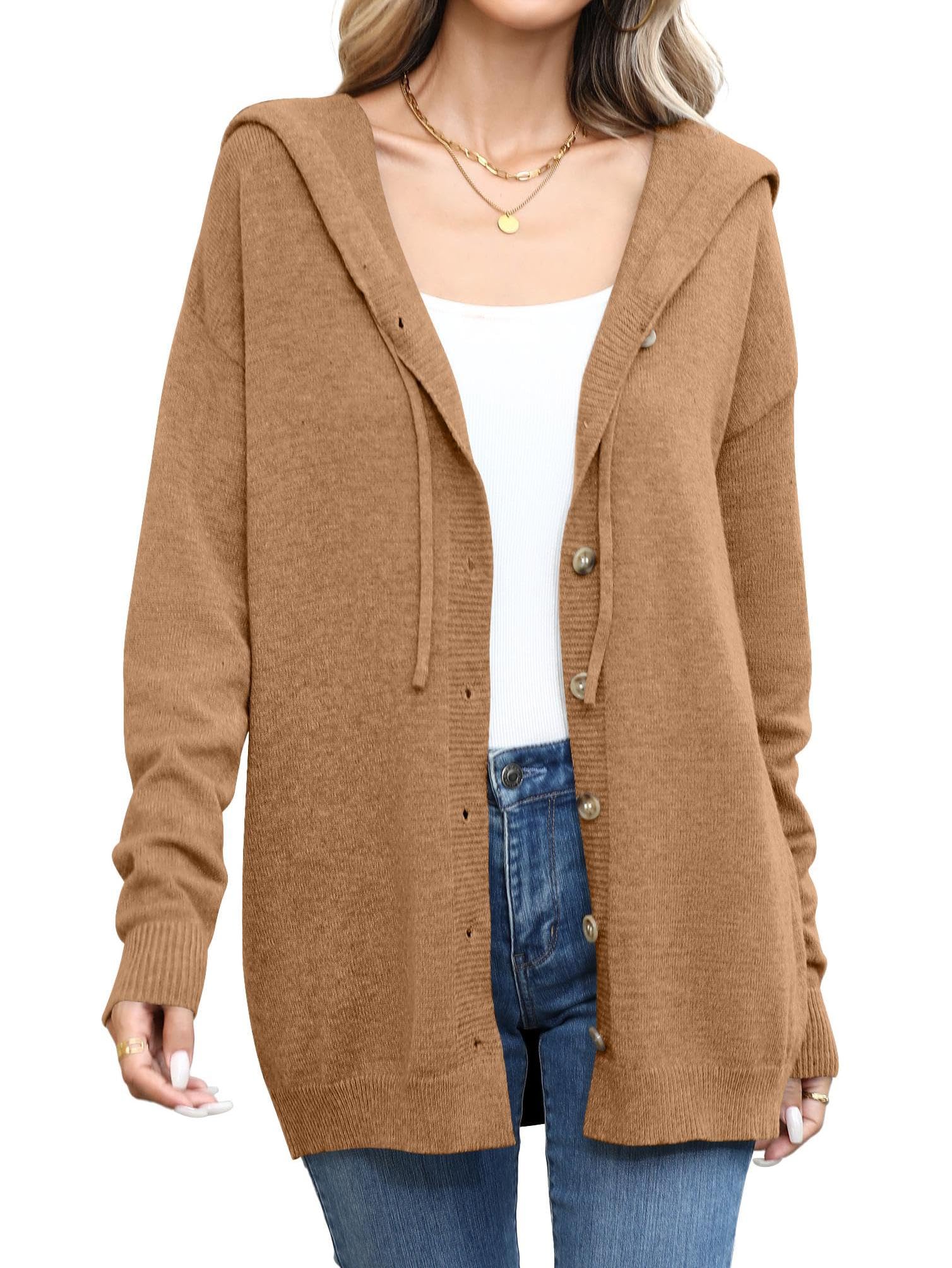 TASAMO Women's Button Down Hoodie Cardigan Sweaters Long Sleeve Fall Fashion Open Front Knit 2025 Winter Outerwear Coats