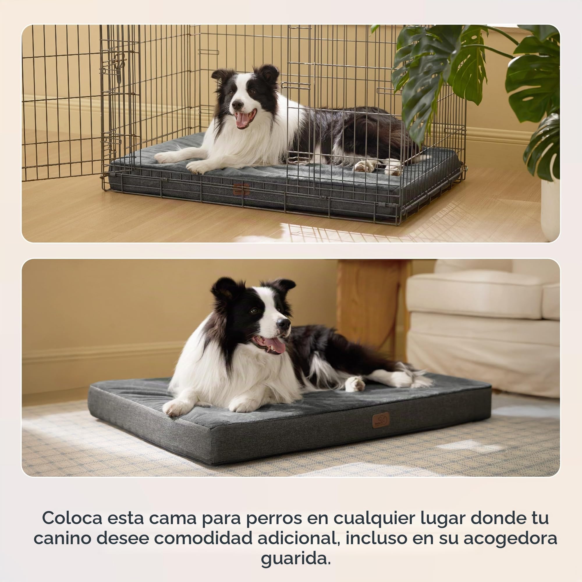 Bedsure Cama Perro Ortopédica Grande - Colchón Perro Lavable con Funda Desenfundable y Evestimiento Impermeable, Espuma Viscoelástica, Gris, 89x56cm