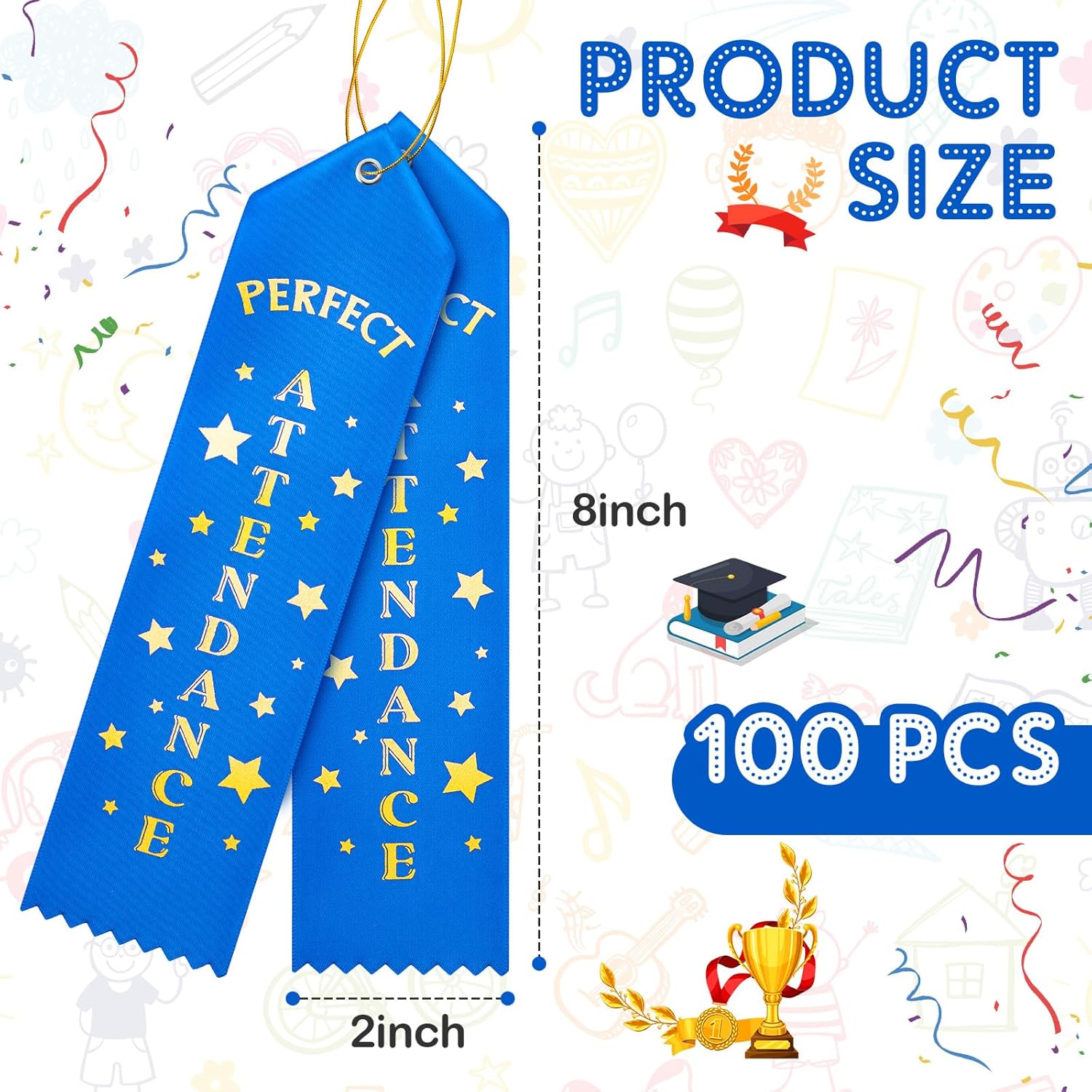Hotop 100 Pcs Attendance Award Ribbons Participation Ribbon Blue Rope Award Bookmark Style Ribbon with Event Card for Students Kids Competition Sports Event Contests School Office Team