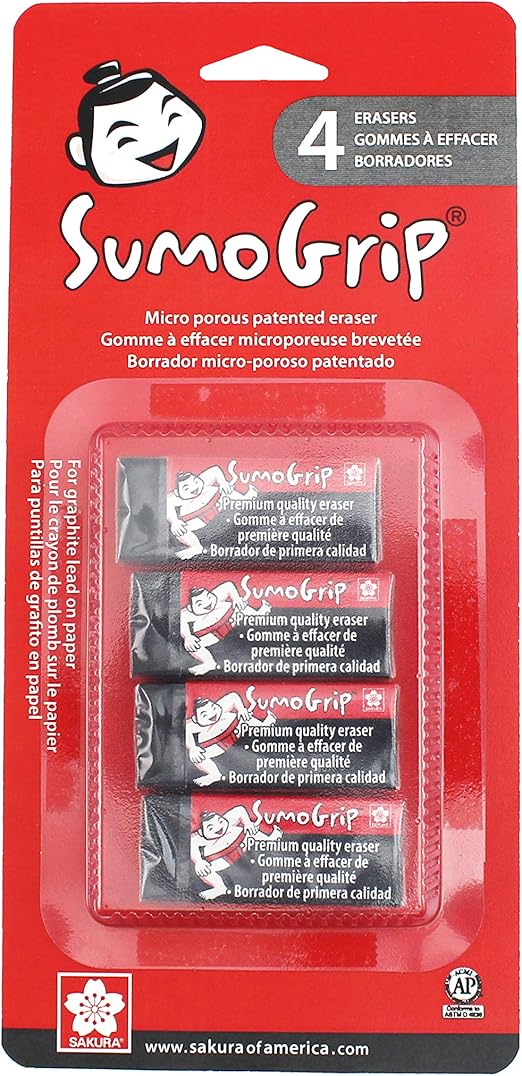 Sakura 50259 Sumo Grip EraserB60 Premium Block Eraser 4Pc, red, 4 Count Office