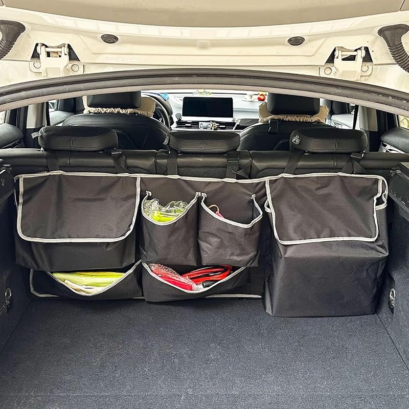Organizador de Porta-Malas para Banco Traseiro ROOCKHITCB com Bolsos de Nylon, Instalação Suspensa, Preto