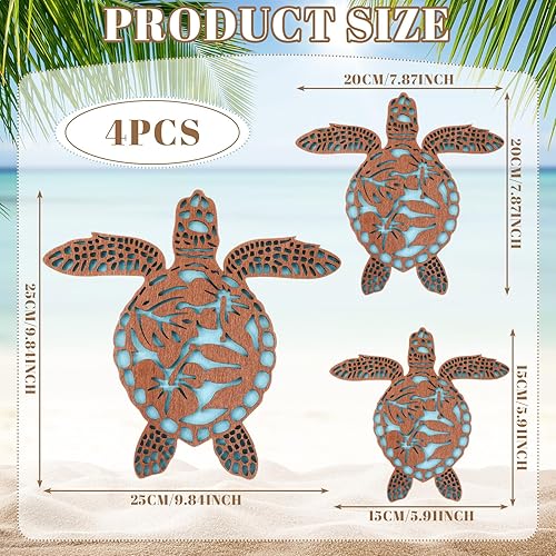 Miniatura 4 de Tatuo 4 piezas de decoración de pared costera de Navidad, arte de pared de playa, tortuga de mar azul, tabla de surf, caballito de mar, conchas de