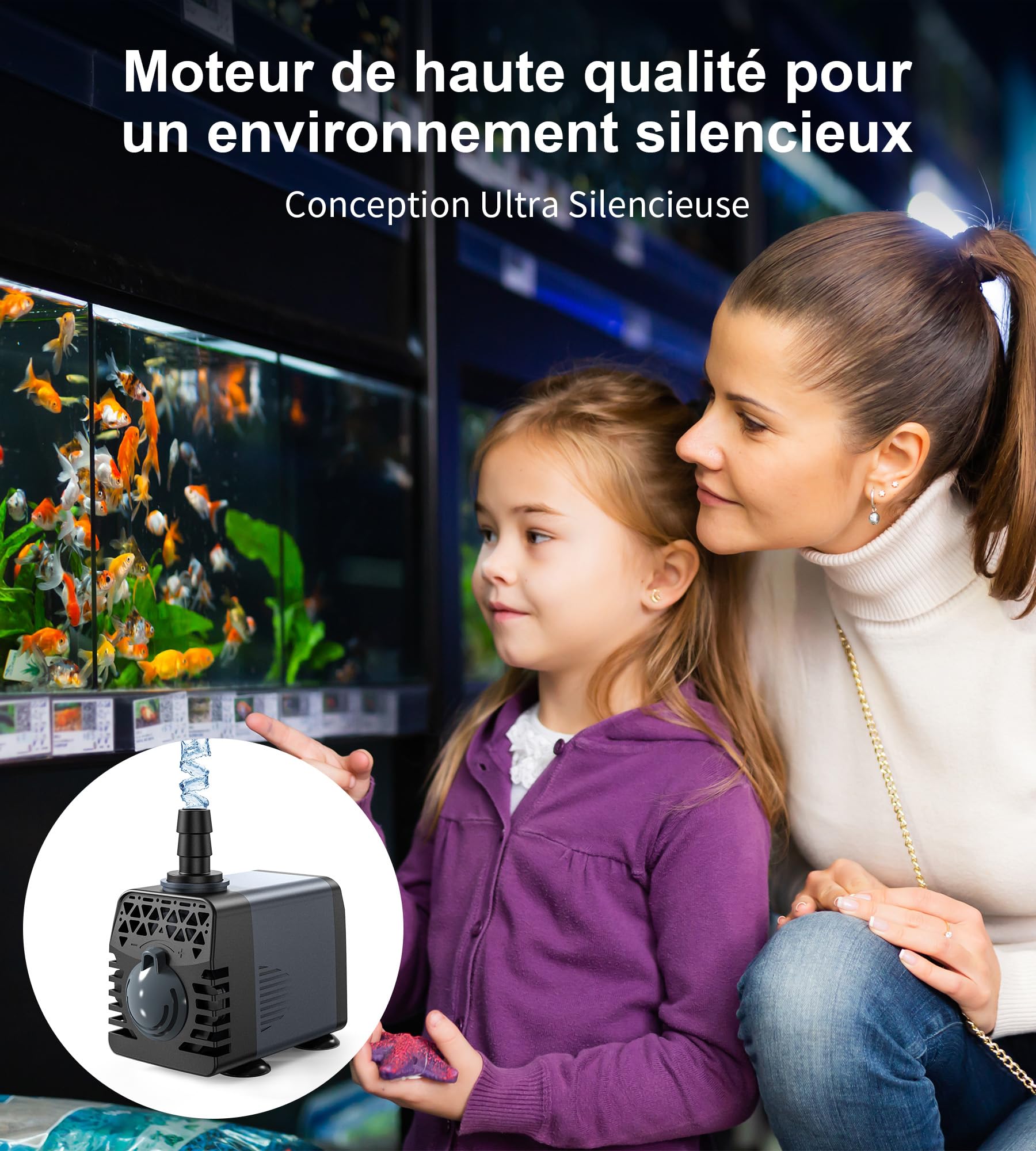 Ankway Pompe à Eau Submersible,10W 600 L/H, Pompe Eau Aquarium Ultra-Silencieux, Ajustable Pompe Fontaine Avec Câble 1,8 M Et 2 Buses, Pompes Pour Bassins, Fontaines, Statues Et Systèmes Hydroponiques
