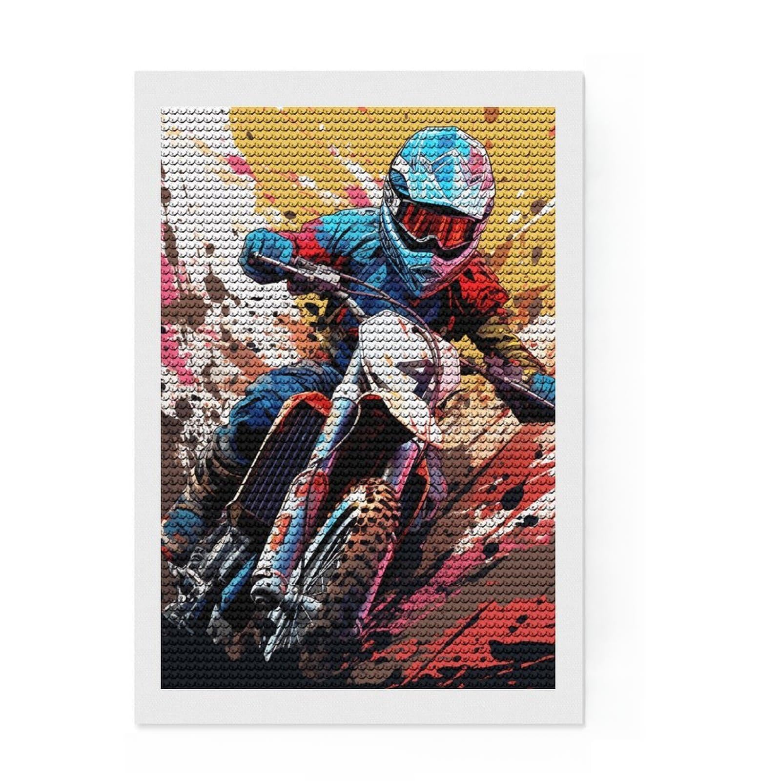 Junmoney Racing Spirit -7 Round Drill Diamond Painting 8"x12", Neat Printed Canvas, Satisfying Creative Project, Fun Craft Experience