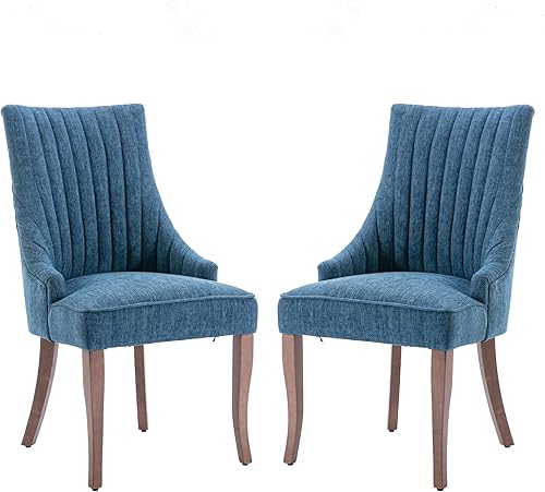 Miniatura 28 de Aoowow Juego de 4 sillas de comedor tapizadas de mezcla de lino, sillas de comedor copetudas con canales para cocina, patas de madera maciza, sillas