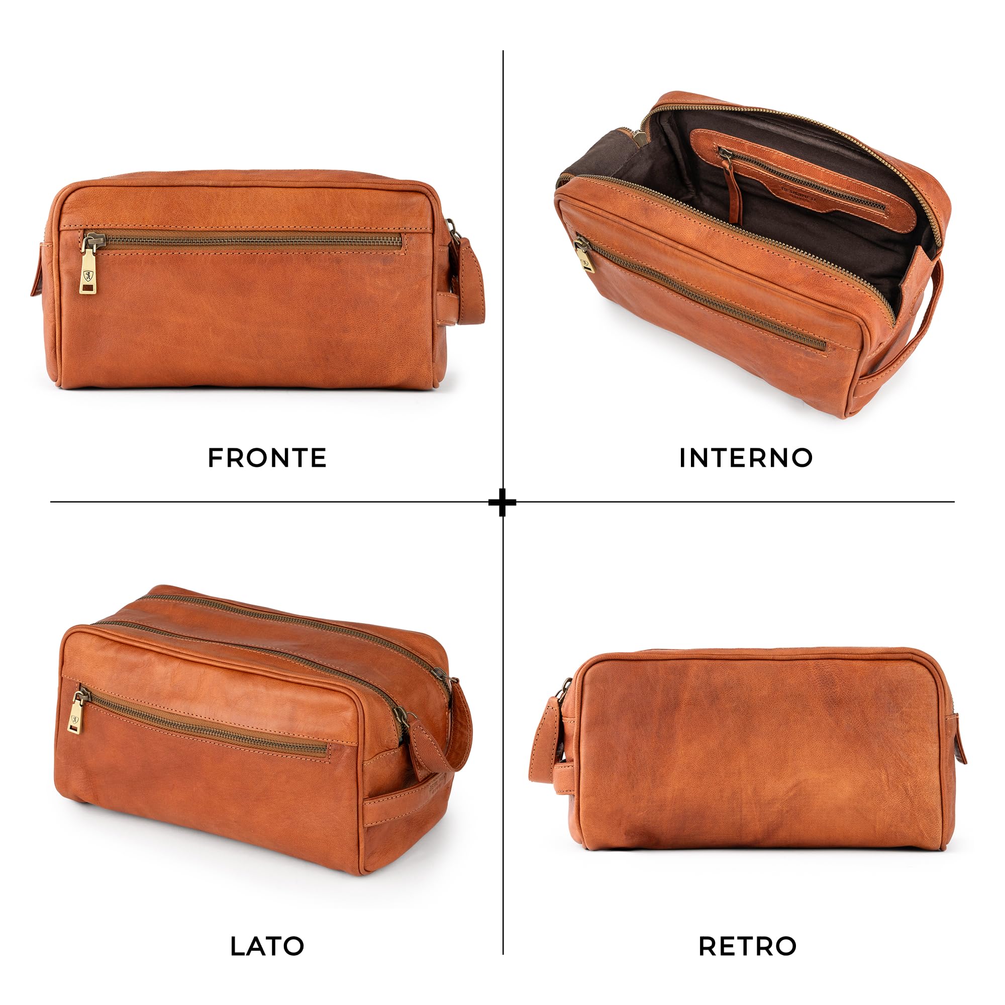 Berliner Bags Trousse da Viaggio Tim M in Vera Pelle, Beauty Case e Borsa da Toilette con Zip, Unisex – Marrone