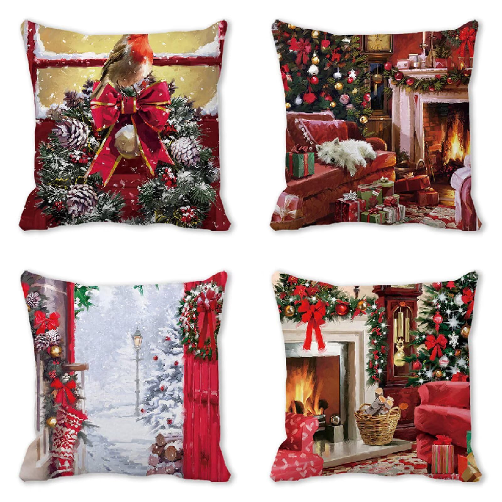 DUTACK Federe Cuscini Divano 65x65cm Set di 4 Copricuscini Divano Decorativi Moderni Natale Doppio lato Linen Quadrati Decor Fodere per Cuscini per Divano Sedia Camera da Letto Cuscini Arredo VH-409