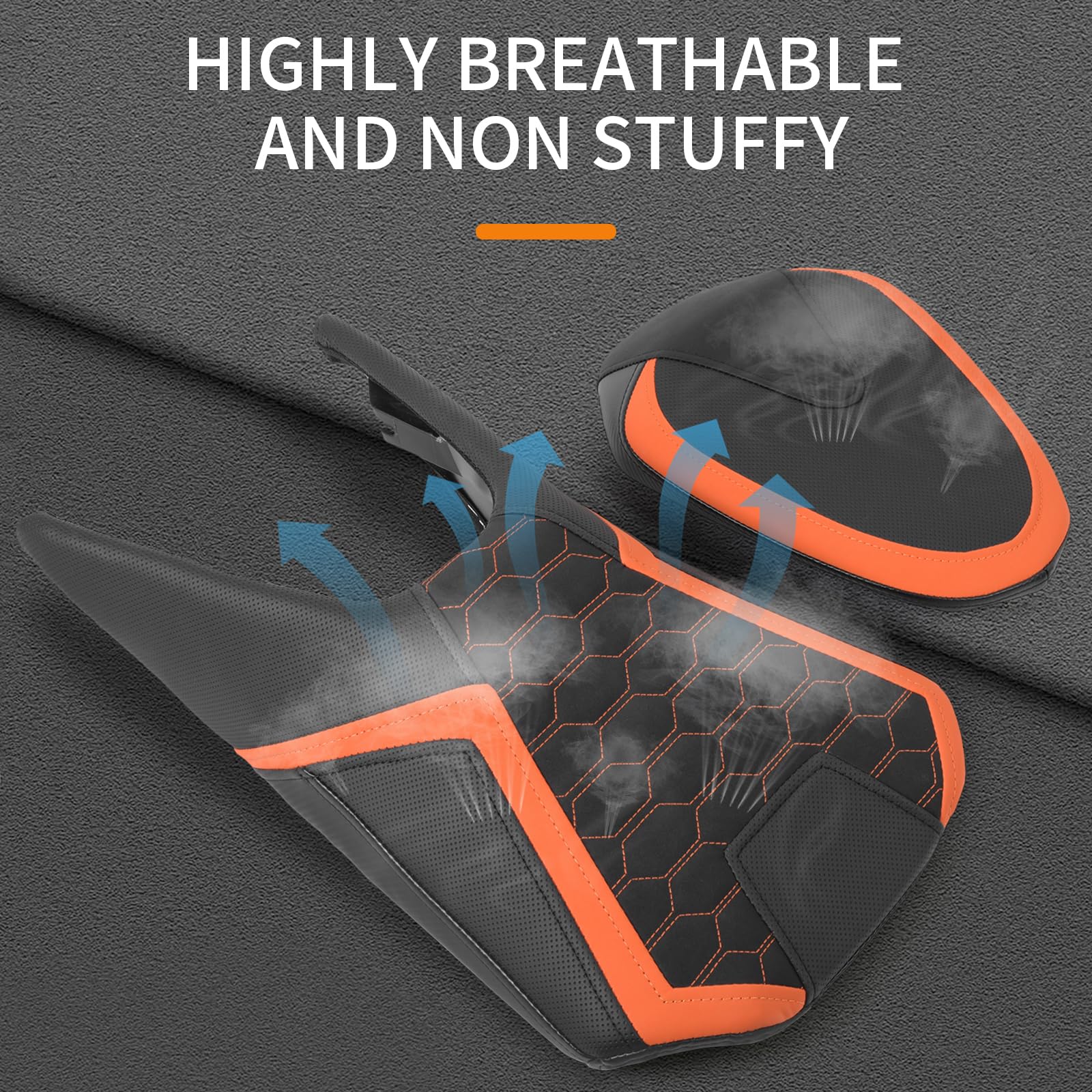 WOOGA Coussin de siège de Passager Avant et arrière de Moto, Cuir synthétique de Capot adapté pour K&T&M Duke 390/125/250 Accessoires 2017-2023 (Avant Noir-Plus Haut 15MM)