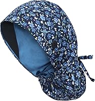 Vista 16 de Gorra médica con forro de satén con bolsillo para cola de caballo, gorro de enfermera médica de algodón con banda elástica para el sudor