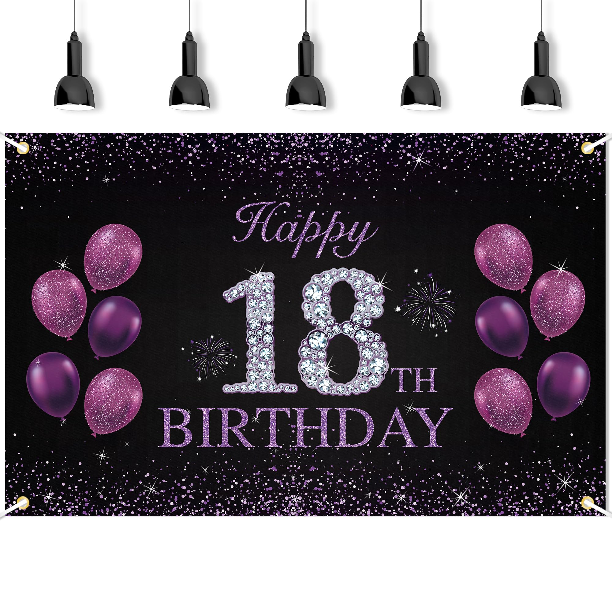 JOYKY Happy 18th Birthday Banner, Purple Happy 18th Birthday Party Decorations for Girls Women, 18 Year Old Birthday Supplies Backdrop Décor for Her, 5.9 X 3.8 Fts — image 1