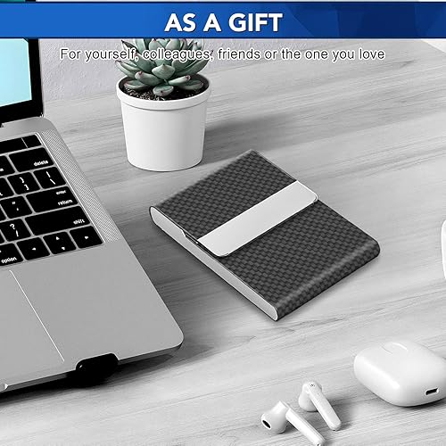 Miniatura 8 de Tarjetero con diseño ultra delgado, funda para tarjetas de visita con piel sintética de alta calidad, bolsillo para trajes, tarjetero metálico para