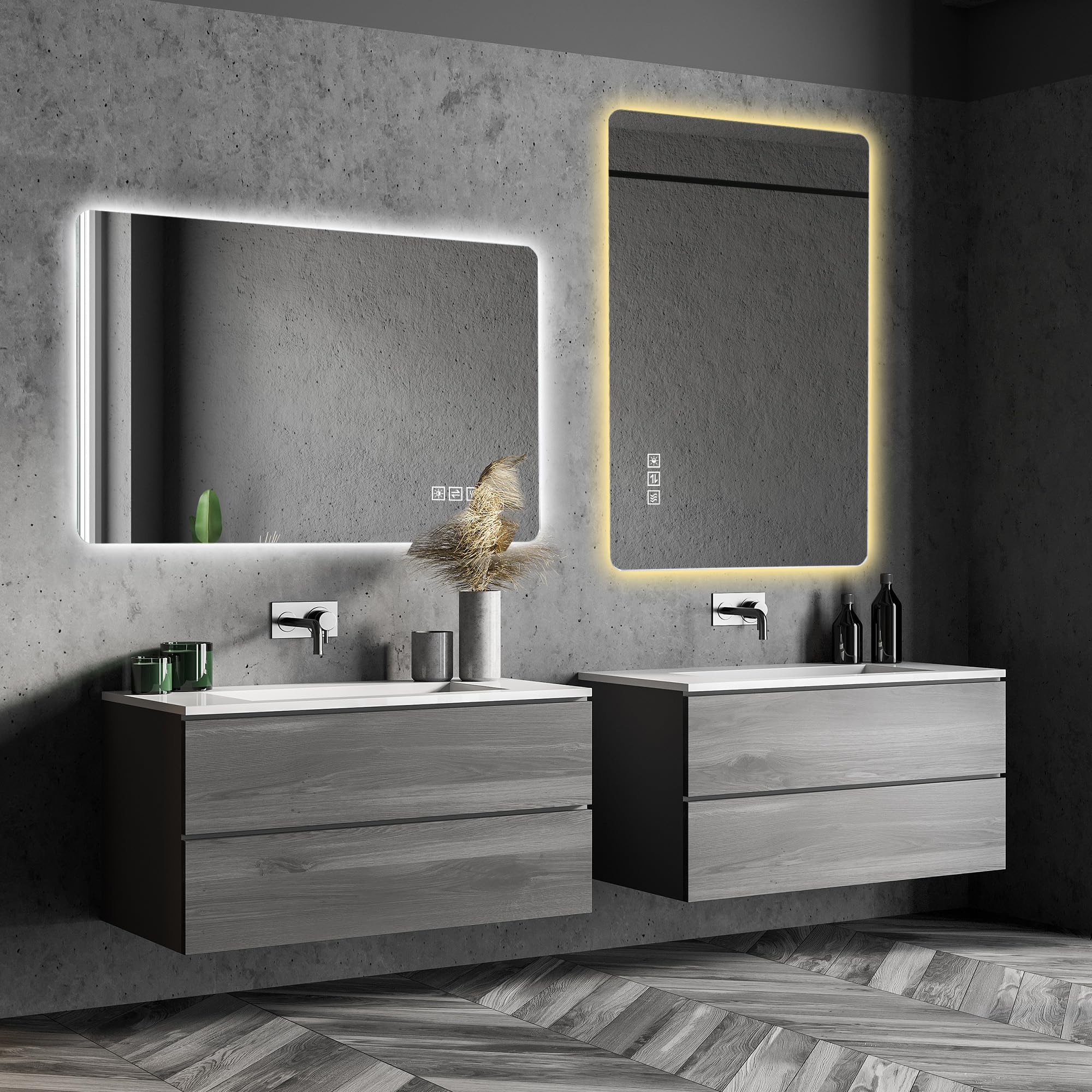 Espejo de baño con iluminación LED, 60 x 120 cm, antivaho, regulable | Blanco cálido 3000 K, blanco neutro 4000 K, blanco frío 6000 K, función de memoria, IP44, montaje horizontal o vertical