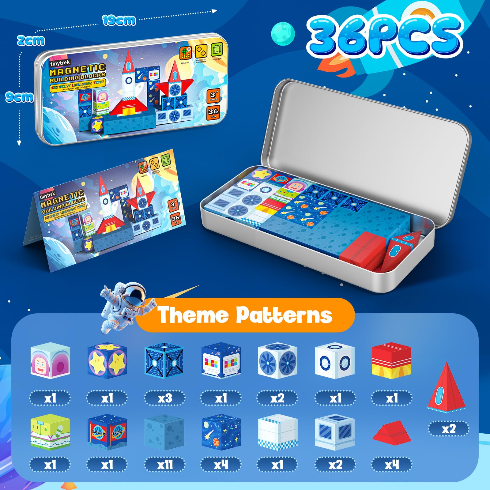 Magnetische Bausteine Reisespielzeug für Kinder 36 Stück Tragbare Reise Mini-Magnetbausteine Sensorisches kreatives Spielzeug Unterricht Geschenk für Jungen und Mädchen ab 3 Jahren
