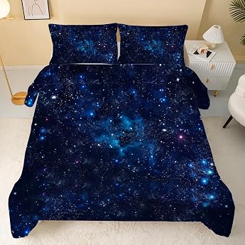 Blue Starry Sky Duvet 135 x 200 cm 4 Seasons Four Seasons Galaxy Quilt 135 x 200 cm Warm All-Season Duvet Universe Duvet without Cover Washable Sleeping Blanket with 2 Pillowcases 80 x 80 cm