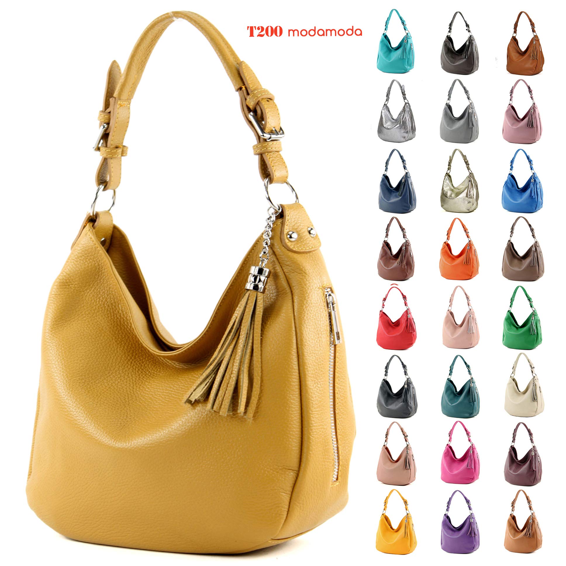 modamoda de T200 Damen Leder Schultertasche Henkeltasche, handmade in Italy