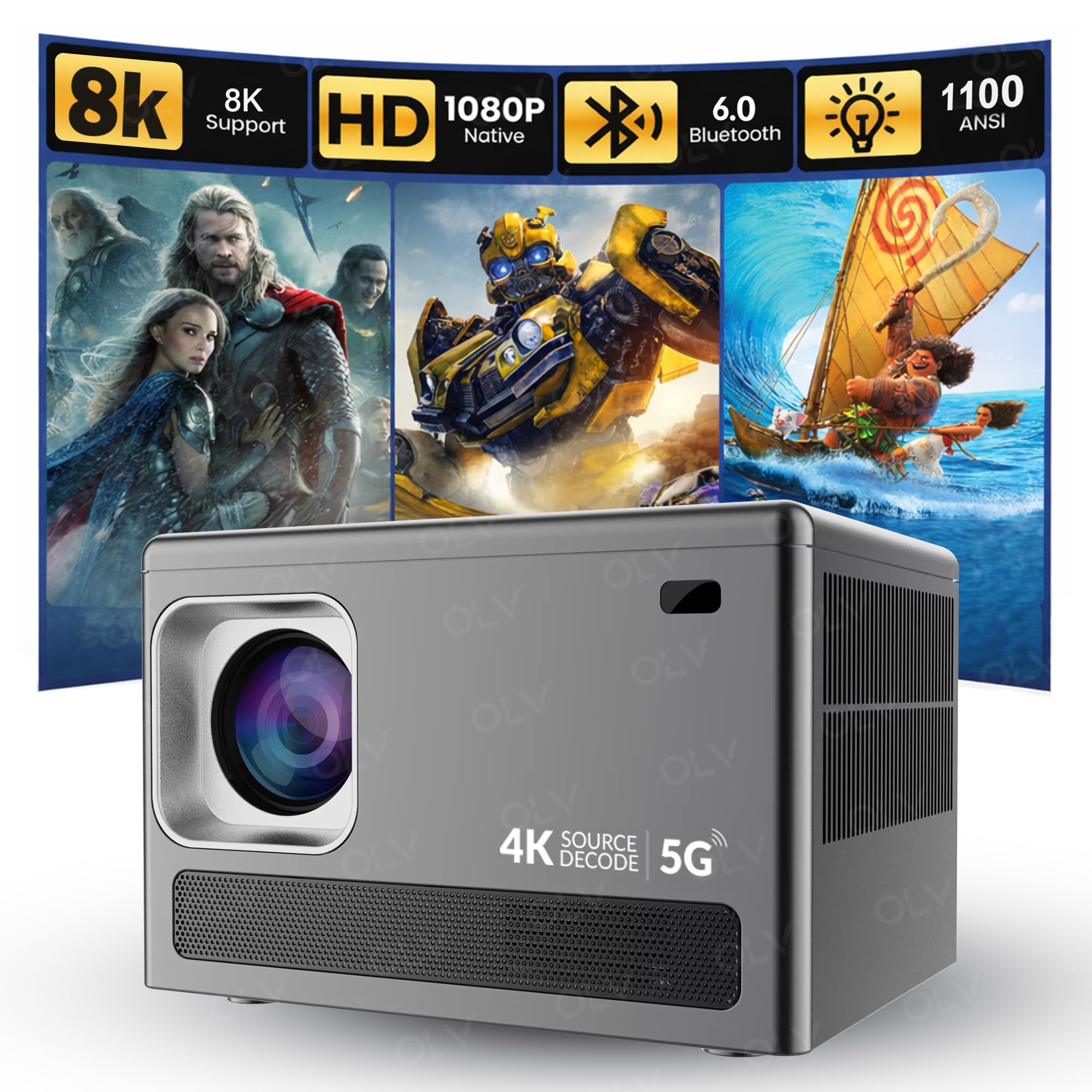 OLV Portable Smart Mini Projector for Room 8K Input, 4K Supported, Android 13, WiFi 5, Bluetooth 6.0, 3W Speaker, HDMI, USB Support, Compatible with TV Stick/Windows/iOS/Android Home Theatre Projector-image-19