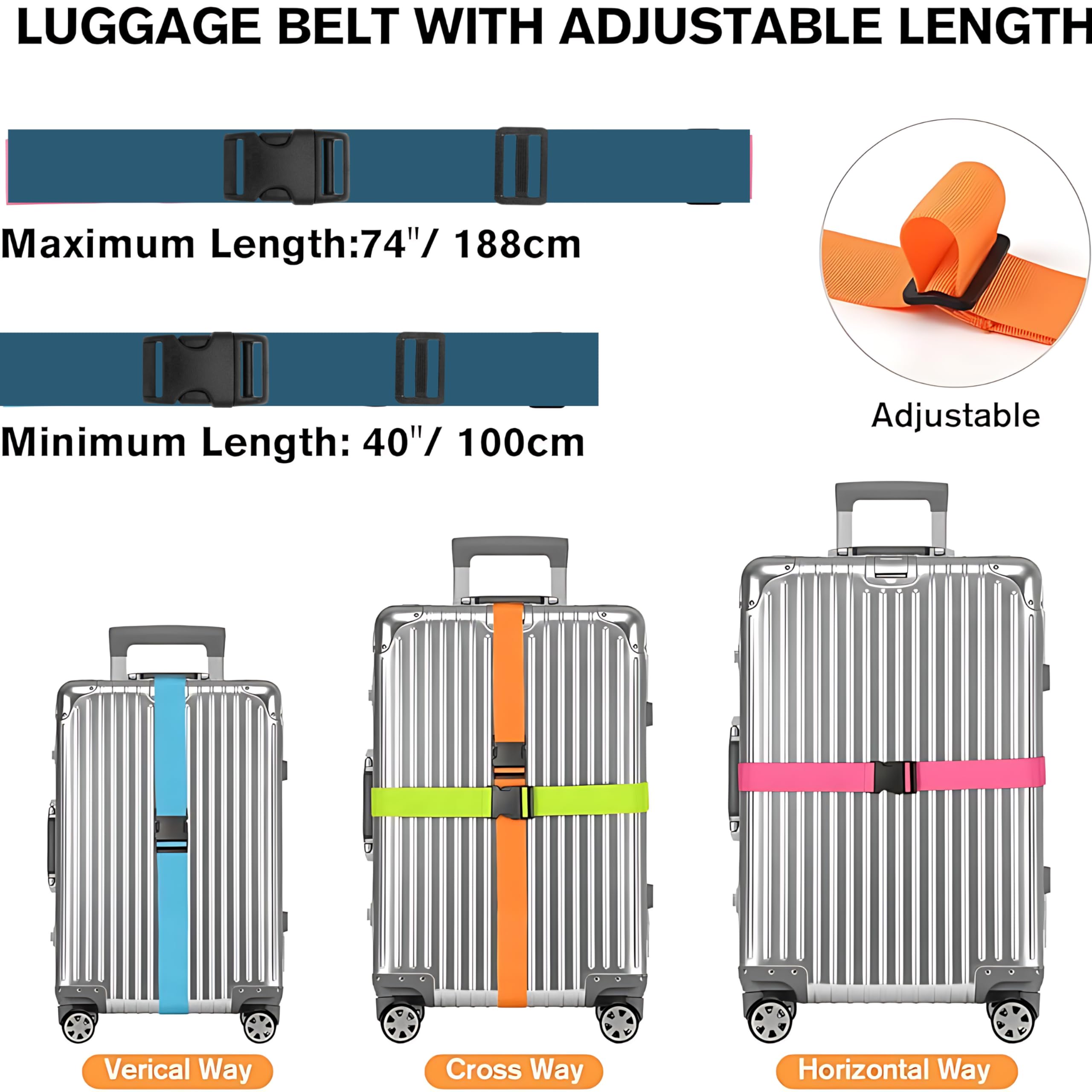 APAV Luggage Straps Belt Heavy Duty Adjustable with Buckle Clips for Suitcase | Trolleys and All Kind of Luggages | for Traveling Business/Leisure Trip (Pack of 4 (NB)) 3