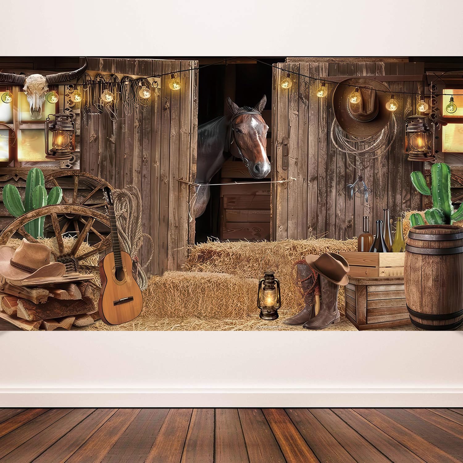 Western Cowboy Sfondo 6,1 x 3 m decorazioni per feste a tema occidentale banner per adulti bambini Wild West Rodeo Country Horse Barn Door Saloon Rustico Fattoria Fondali per servizi fotografici