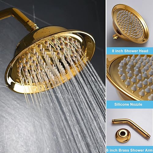 Miniatura 4 de Sistema de ducha dorado de 8 pulgadas, sistema de grifo de ducha de cuerpo completo con chorro de cuerpo montado en la pared, juego de grifos de