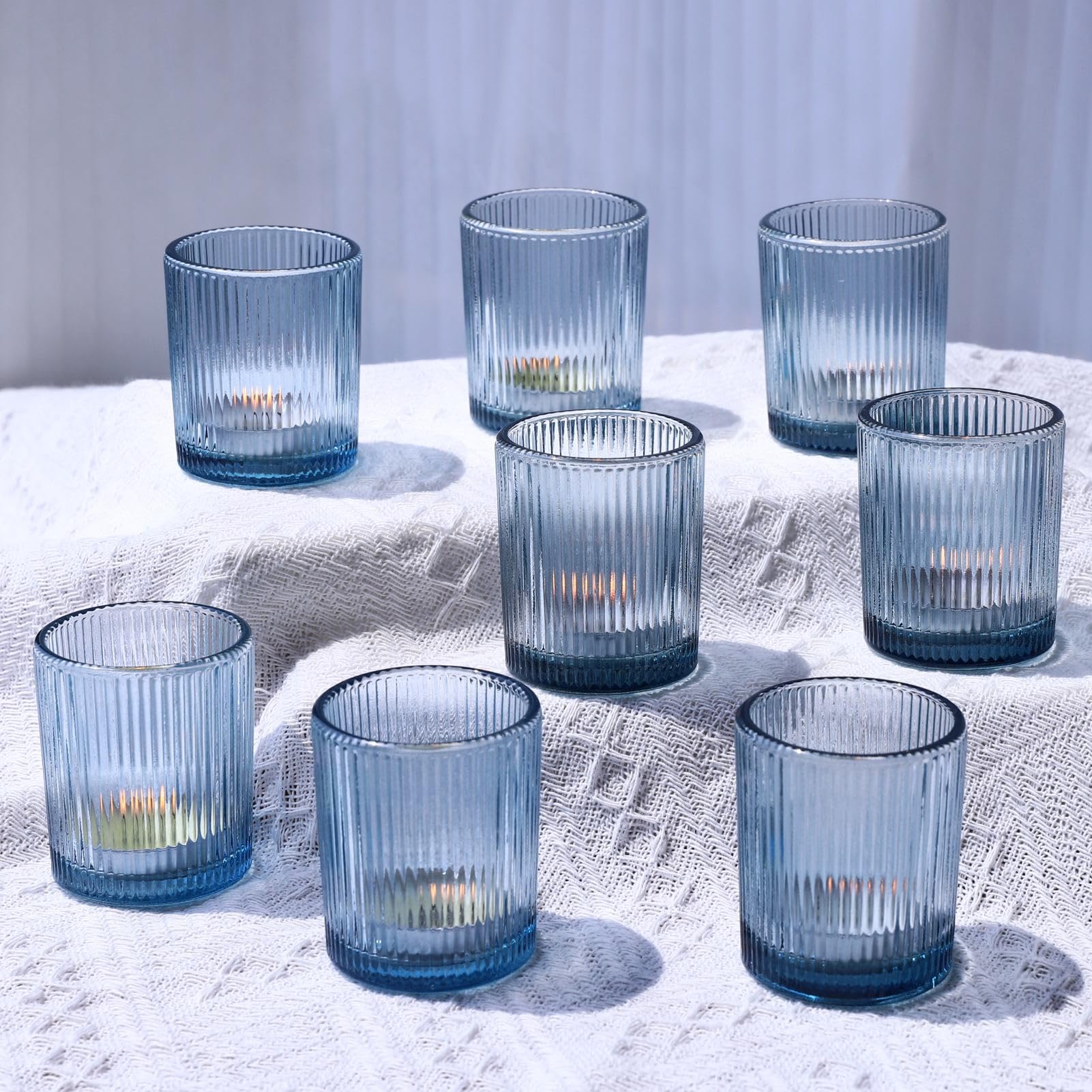 Vohocandle Women's Blue 12Pcs Tea Light Holders Glass For Table Centerpiece