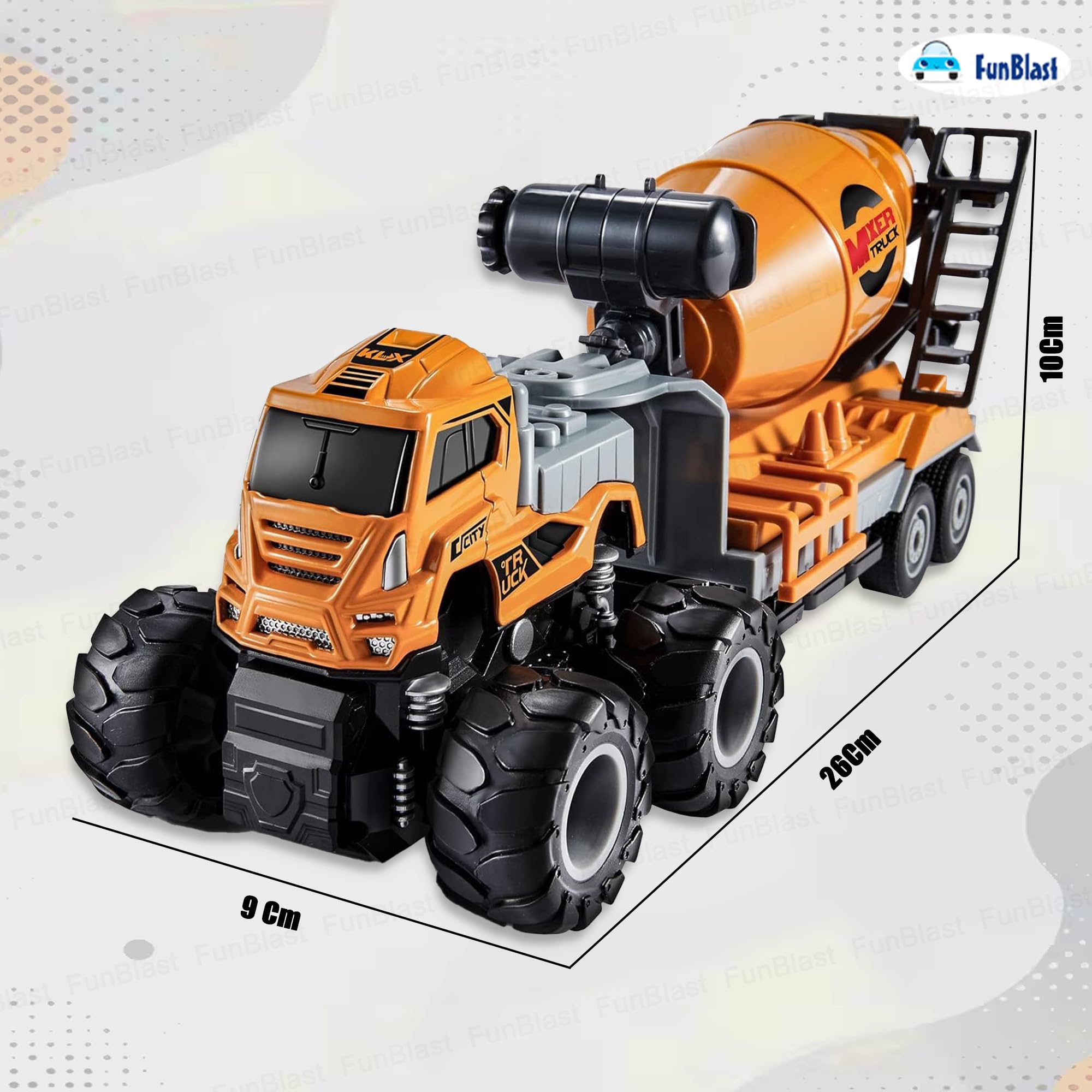 FunBlast Cement Mixer Truck Toy for Kids - 1:43 Scale Model Die-Cast 4 X 4 Drive Pull Back Friction Power Truck Toys, Pull Back Toy Vehicles Play Set for 3+ Years Boys, Girls 2