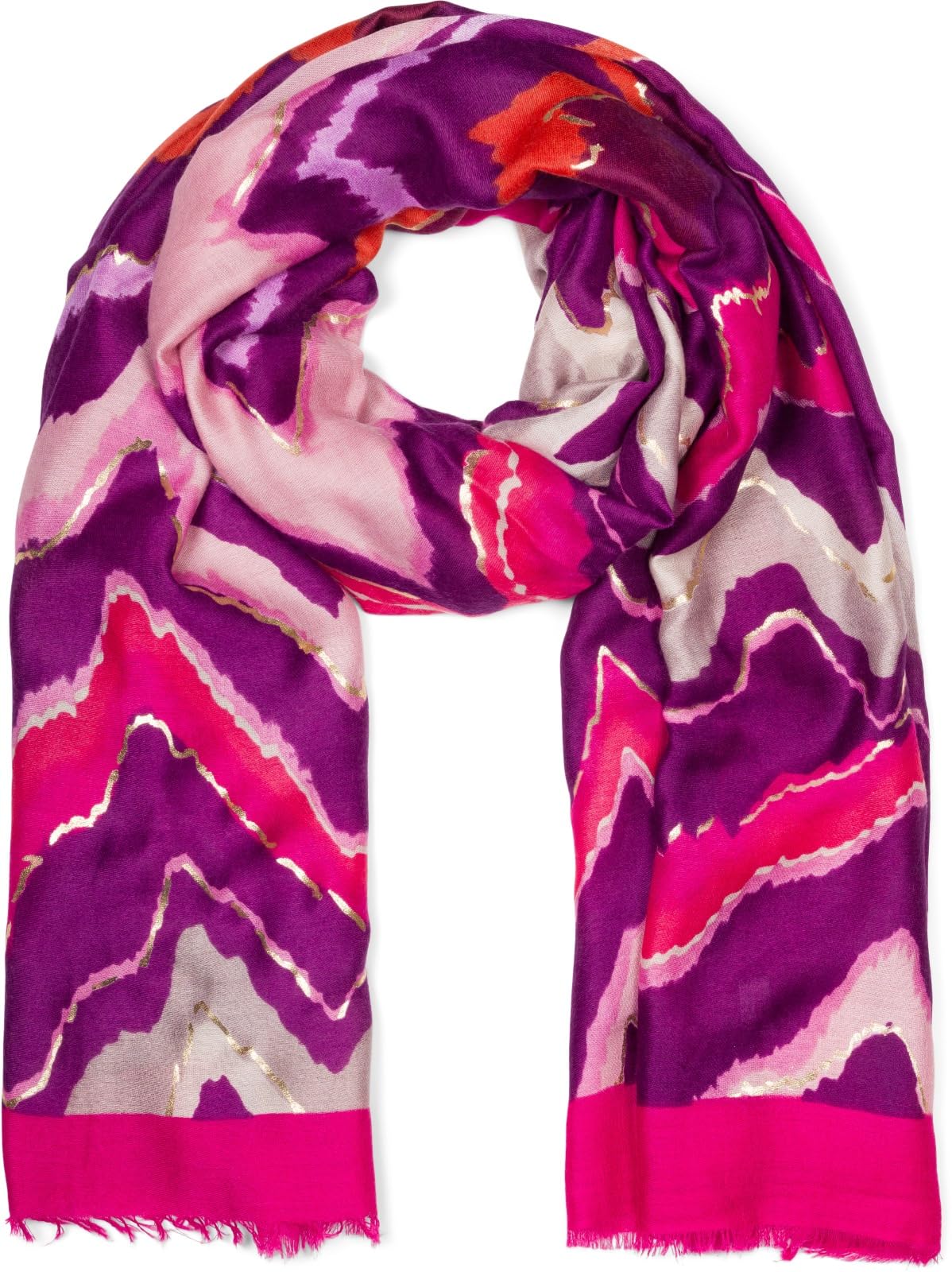 styleBREAKER Women's Scarf with Colorful Zigzag Pattern and Metallic Accents, Multicolored Stole with Zigzag Design 01016221, Colour:Pink-Violet