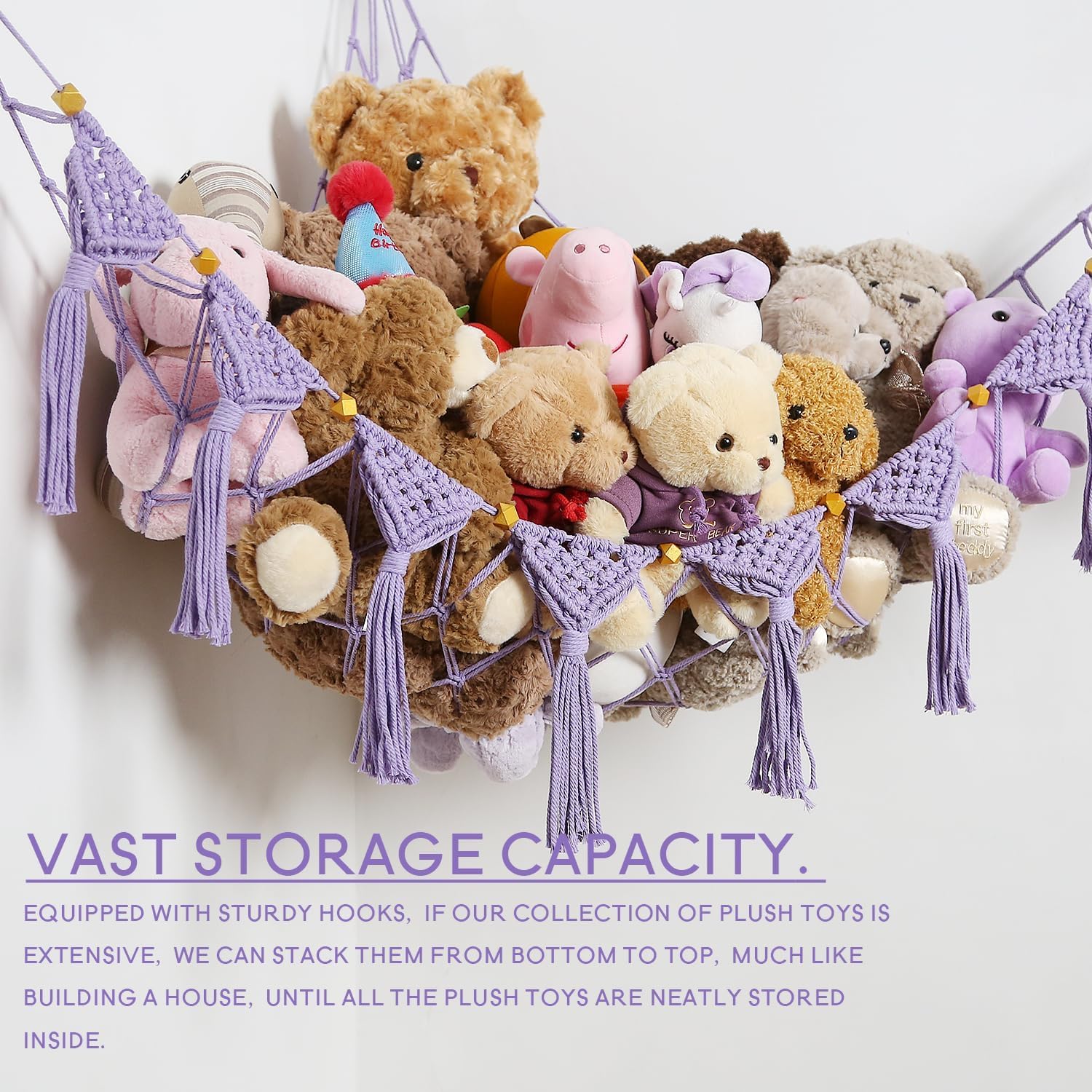 Kuscheltier Aufbewahrung Netz Hängend Organizer für Kinderzimmer - Stofftier Spielzeug Hängematte für Teddy, Eckspielzeug für Schlafzimmer (Lila)