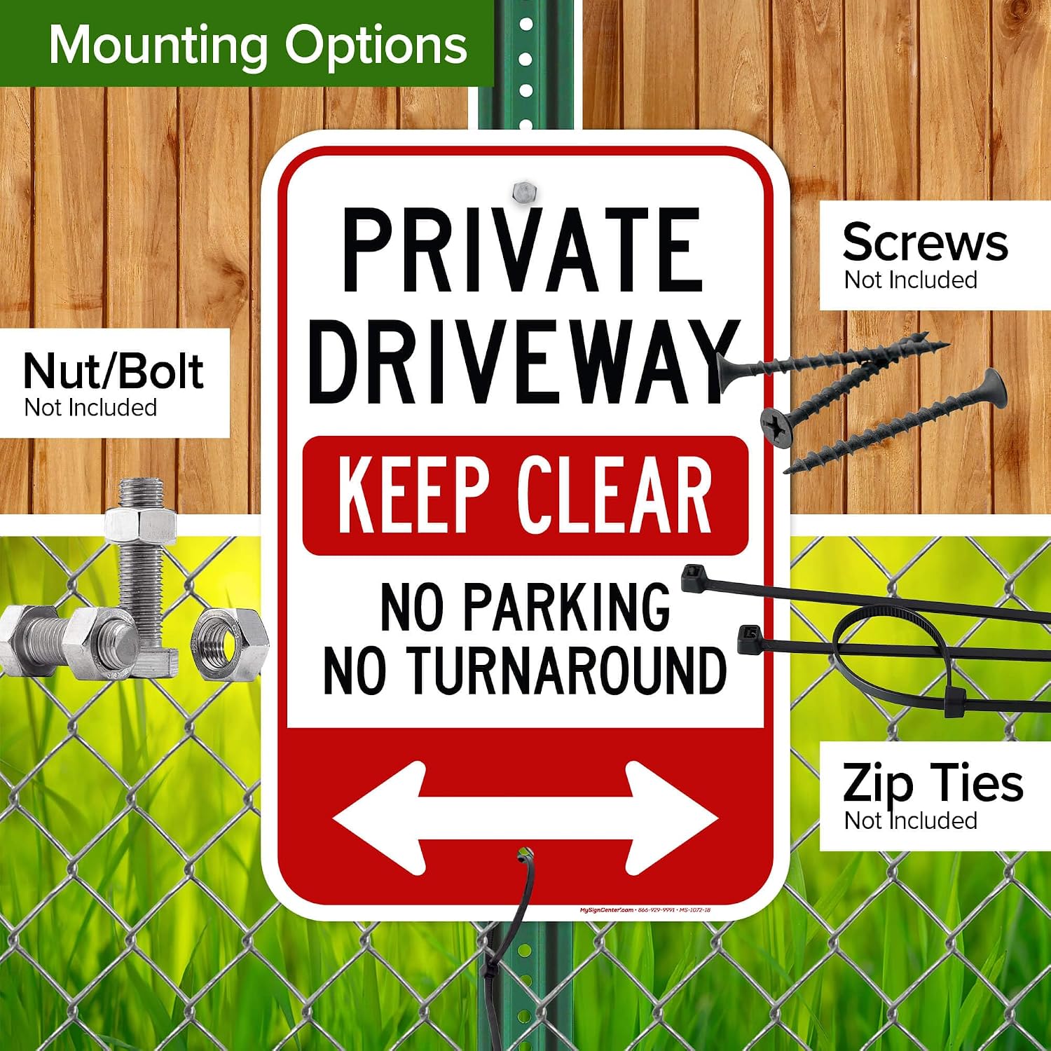 Private Driveway Keep Clear No Parking No Turnaround Sign, 12x18 Inches, Rust Free .063 Aluminum, Fade Resistant, Made in USA by My Sign Center