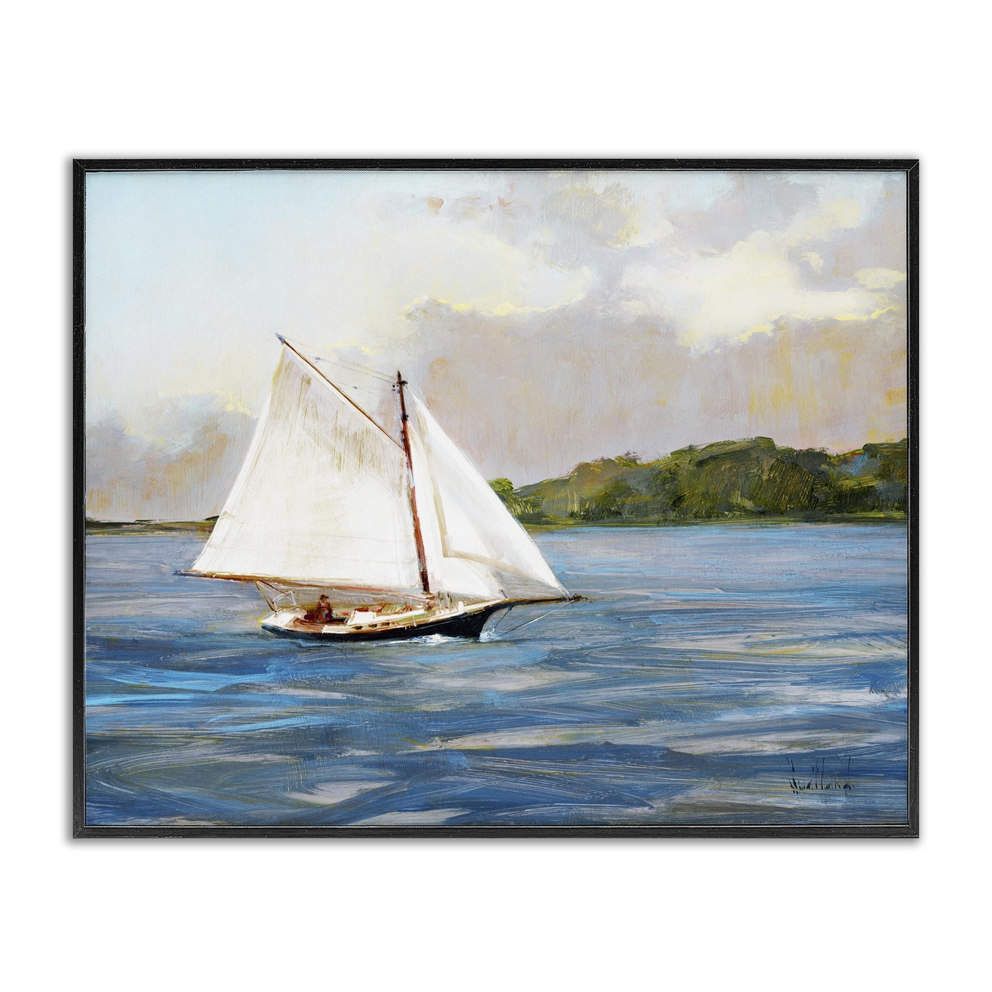 Stupell Industries Katie Swatland White Sailboat on Calm Blue Sea Black Framed Giclee Print 30 x 24 Inches Easy to Hang and Sturdy Made in the USA