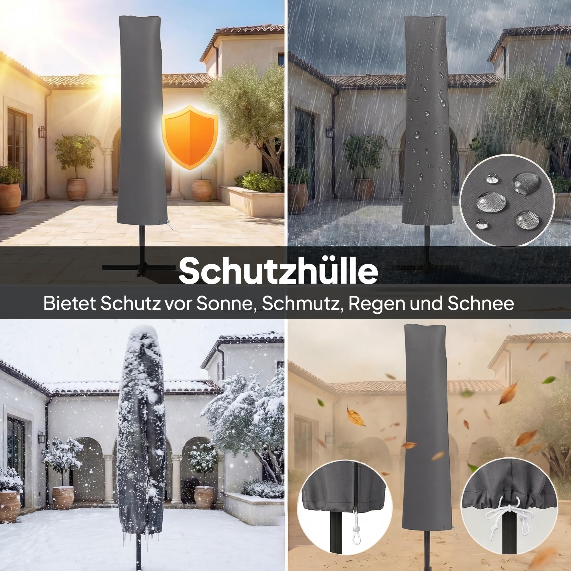Outsunny Ampelschirm ca. Ø300 cm Neigbar Sonnenschirm mit Kurbel Kreuzfuß Windseilen Schutzhülle, UV-Schutz Wasserabweisend Gartenschirm Marktschirm Kurbelschirm