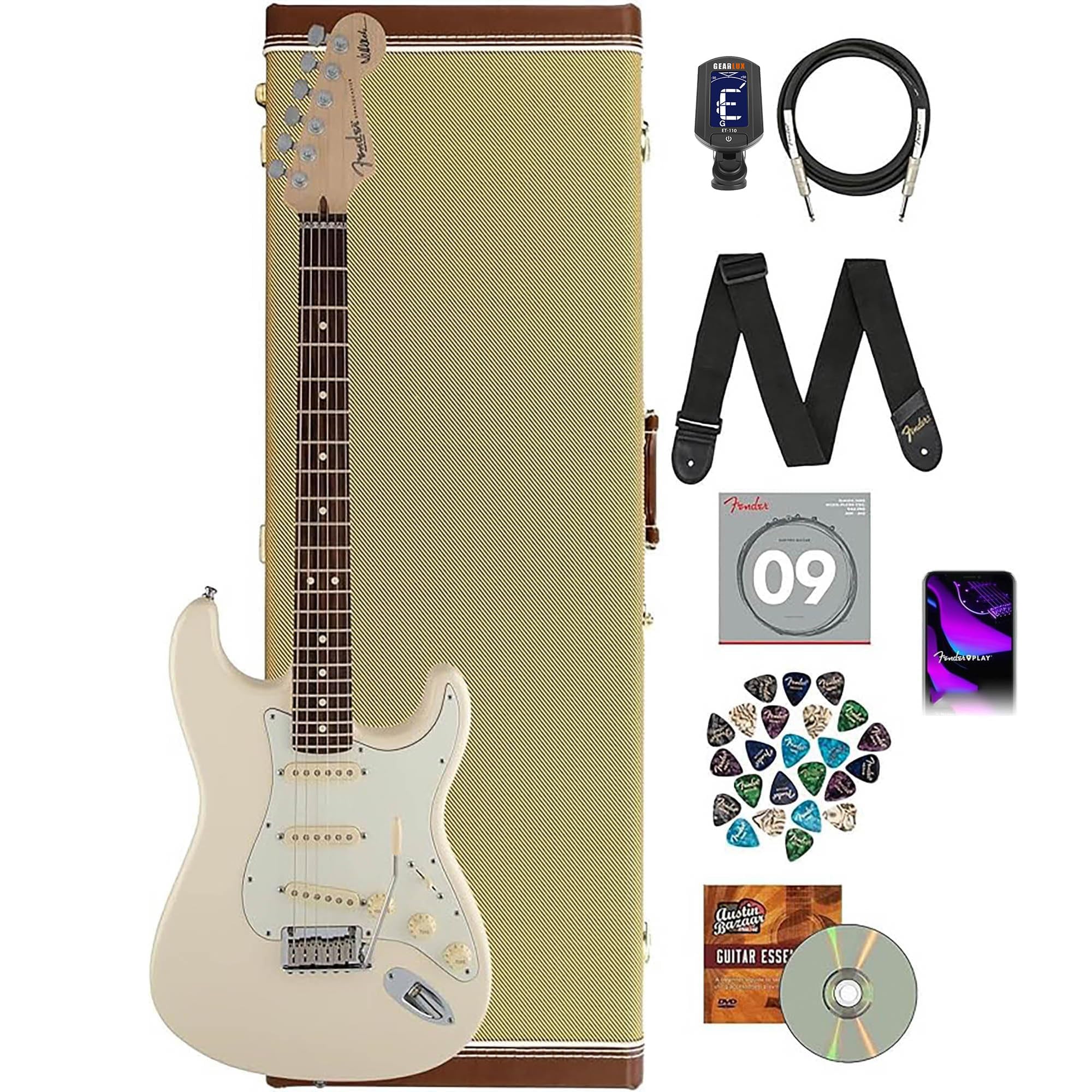 Amazon.com: Fender Jeff Beck Stratocaster Olympic White Bundle