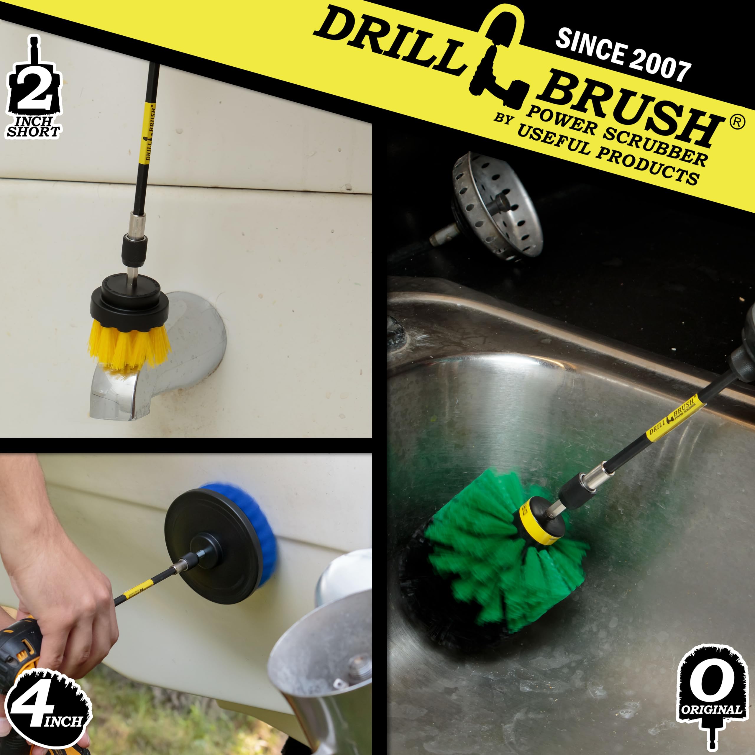 Drillbrush Accesorio para taladro de ducha, herramientas de detalles de coche, apto para lavavajillas, cepillo para limpiar bañeras, fregaderos, azulejos, lechada, suelos, alfombras, cuero, asientos