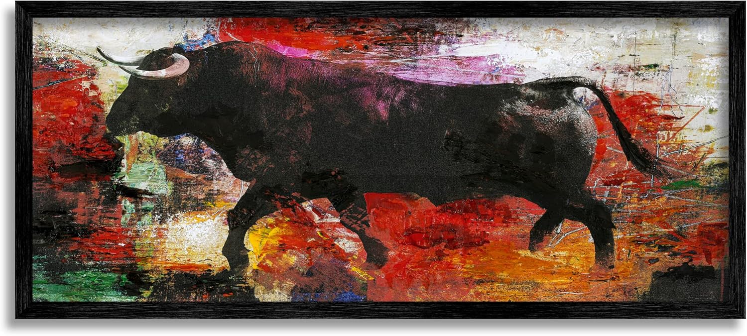 Stupell Industries Layered Street Style Racing Bull Vivid Red Splatter Framed Wall Art, Design by Design Fabrikken