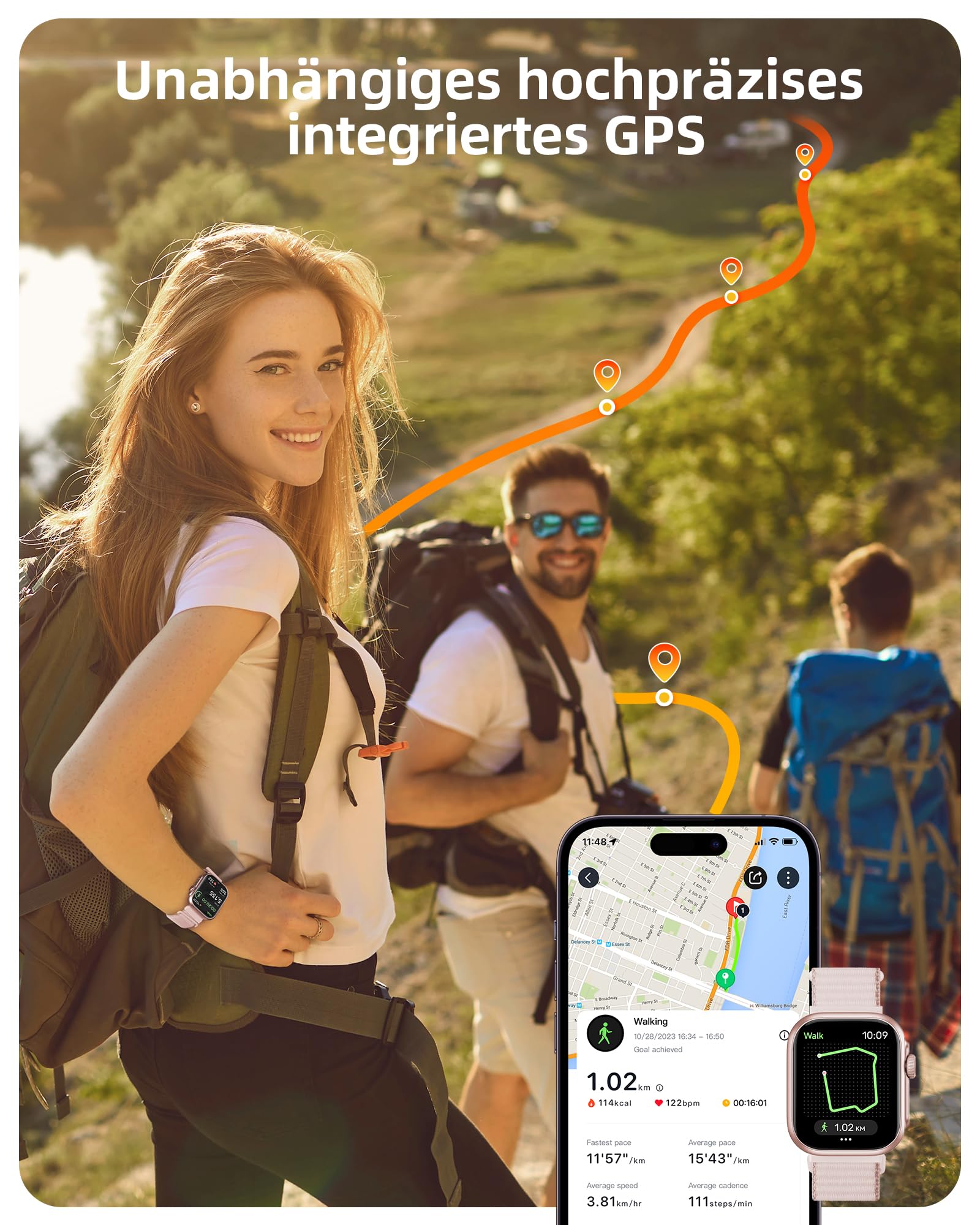 Parsonver Smartwatch mit Eingebautes GPS, 30M Schwimmend Wasserdicht | Fitnessuhr mit Bluetooth Telefonfunktion, Fitness Watch mit 100+ Sportmodi, Herzfrequenz, Schlafen, für Android/iOS