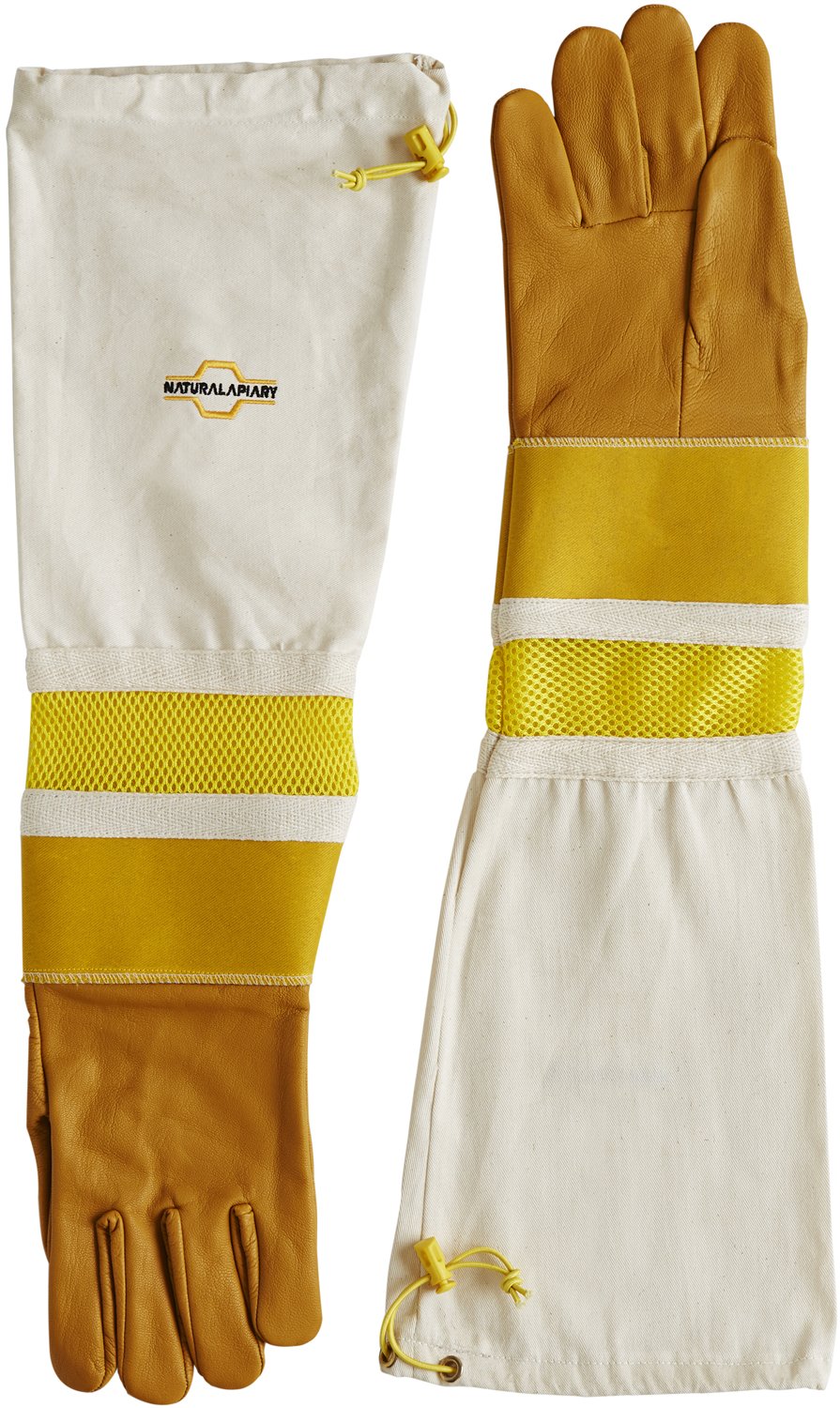 Natural Apiary — Adjustable-Vented Sleeves, Sting Proof Cuffs, Beekeeping Gloves (X-Small, Cowhide/Yellow)