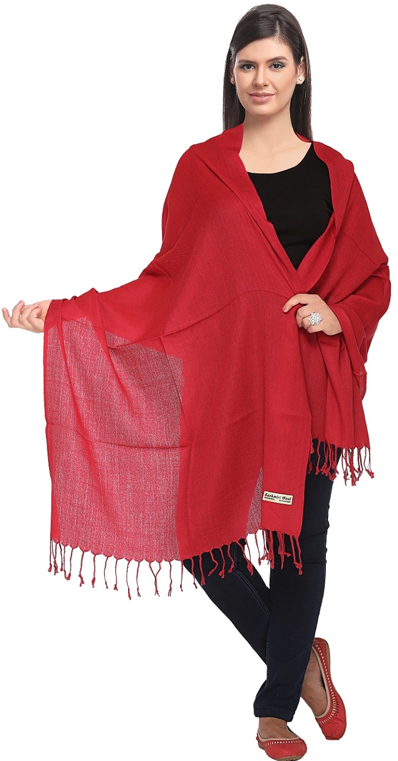 World Of Shawls Women's Strawberry Red Exclusive 100% Kashmiri Fine Wool Pashmina Shawl Wrap Scarf (Strawberry Red)