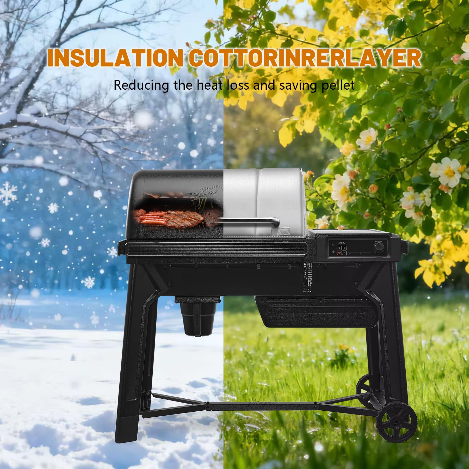 Isolierdecke Ersatz für Traeger Woodridge Pelletgrill TFB86MLH, Thermodecke für Smoker für BAC761 Traeger Grillabdeckung, Woodridge Pellet Smoker Decke, Winterisolierung Zubehör