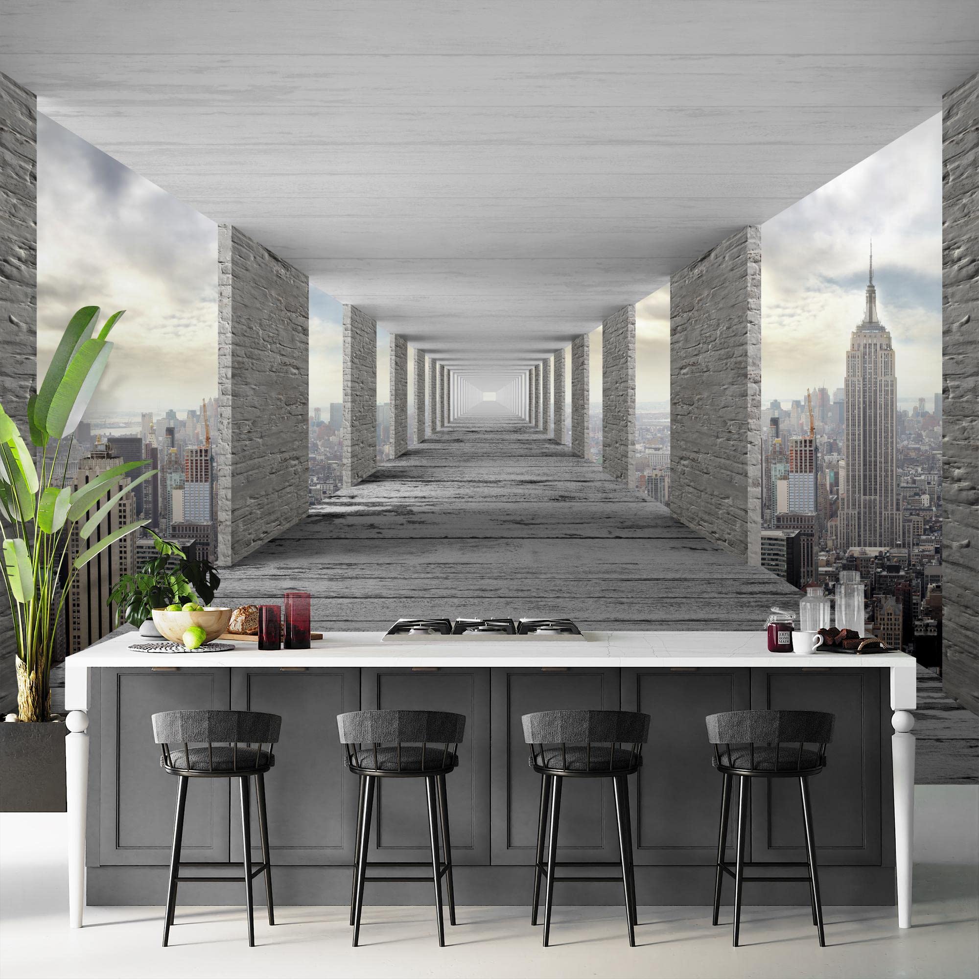 Runa Art Wallpaper 396 x 280 cm 3D New York Non-Woven Decoration Print Wall Mural Living Room - Made in Germany - Gray 9157012a - Image 3