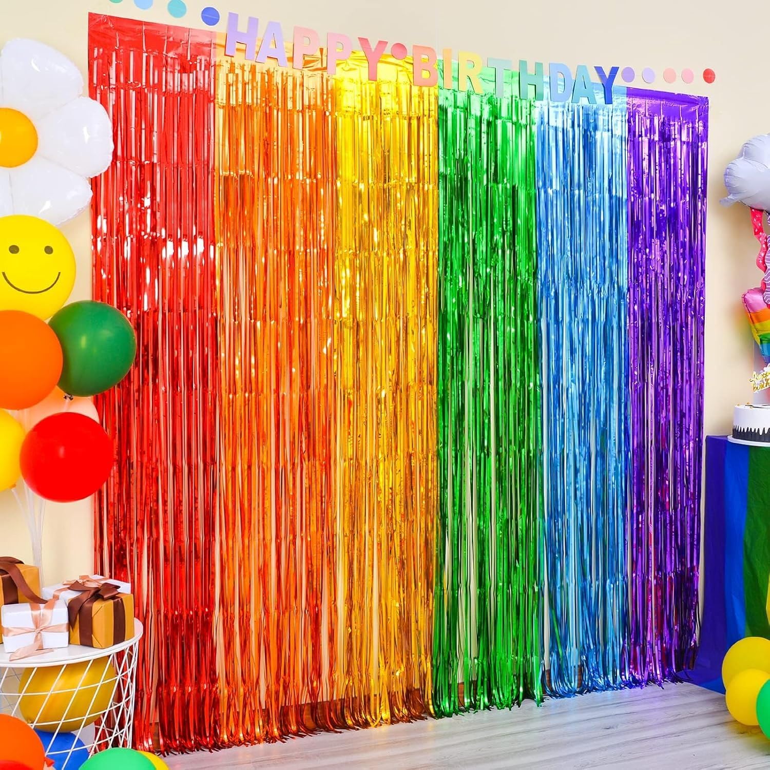 LOLStar Rainbow Foil Fringe Curtains, 2 Pack Pride Rainbow Party Decorations 1 x 2 m Tinsel Metallic Streamers Photo Booth Props Backdrop For Birthday Wedding Engagement Kindergarten Graduation Decor